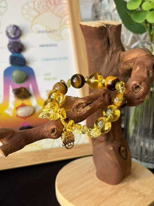 Earth Element · Amber Wealth Crystal Bracelet · Citrine & Tiger Eye for Prosperity, Wealth & Confidence