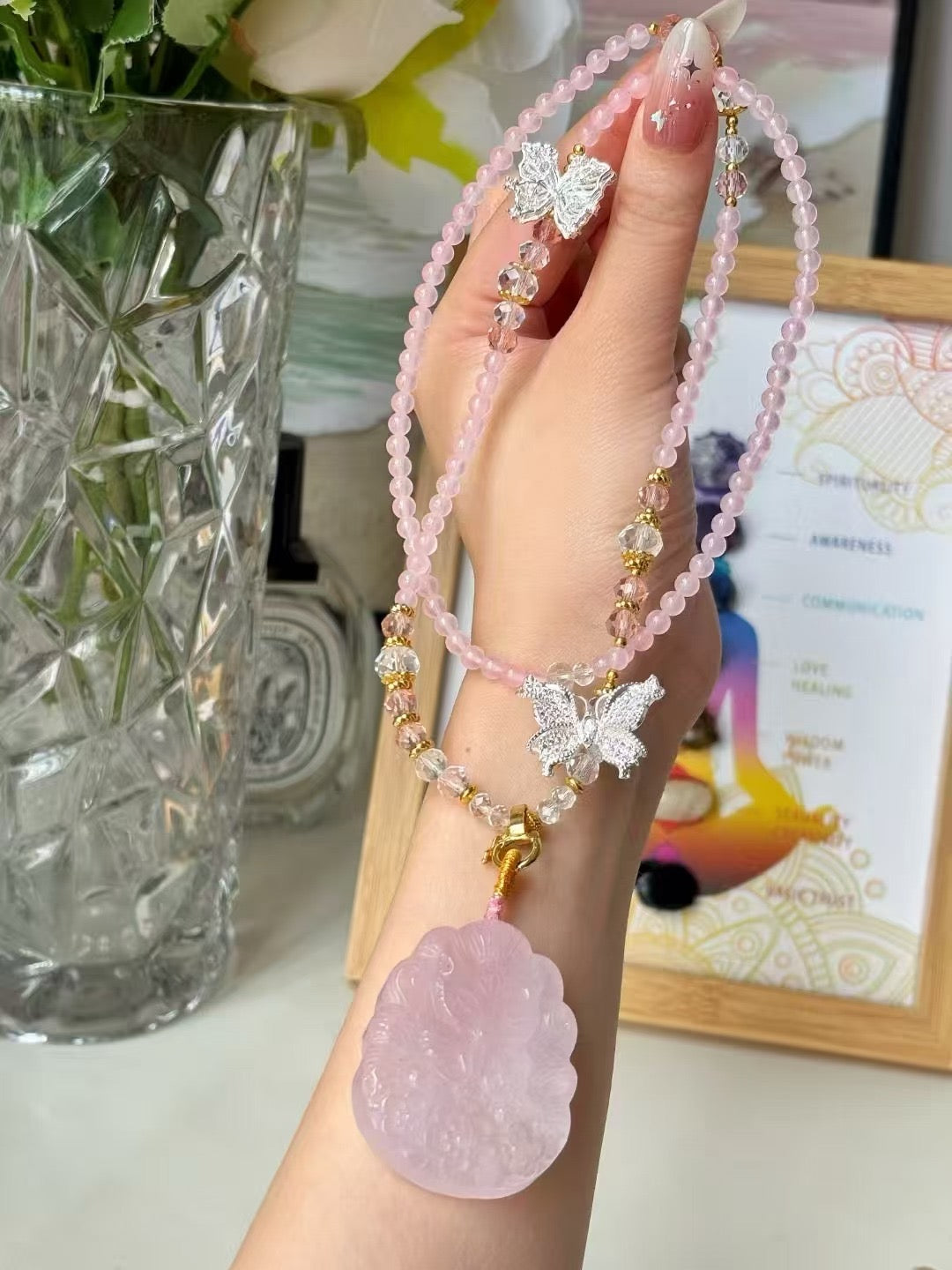 Pink Fox Spirit Crystal Necklace · Rose Quartz for Love, Attraction & Relationship Harmony