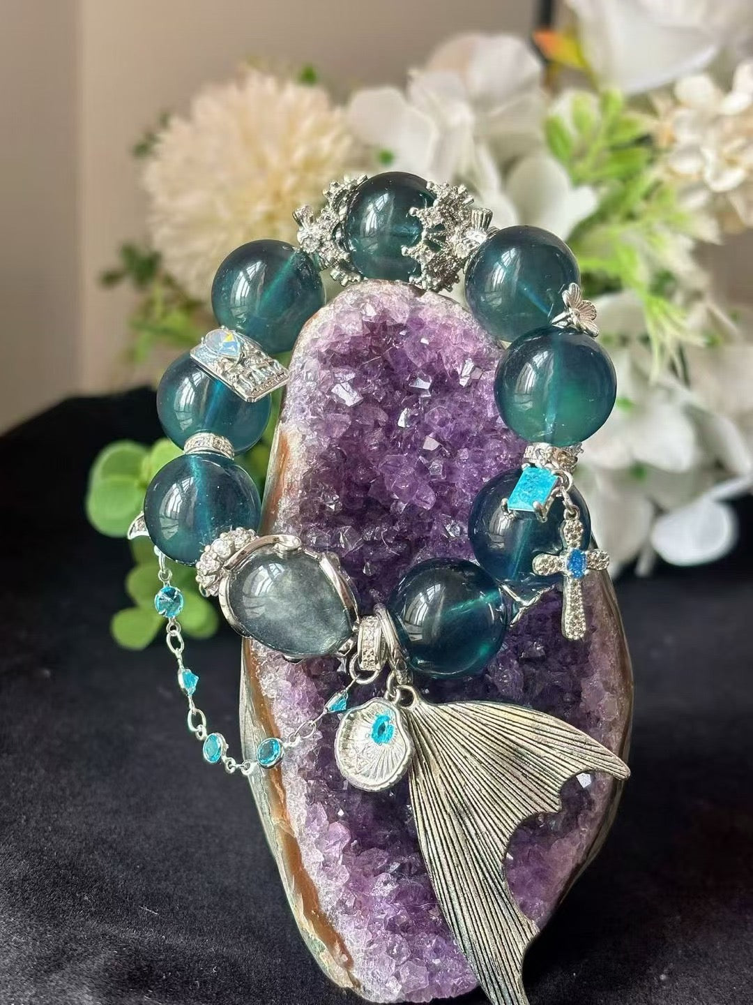 【Customized Series】Water Element · Deep Sea Mermaid Crystal Bracelet · Blue Aquamarine & Blue Rabbit Hair Quartz for Communication, Emotional Balance & Inner Peace