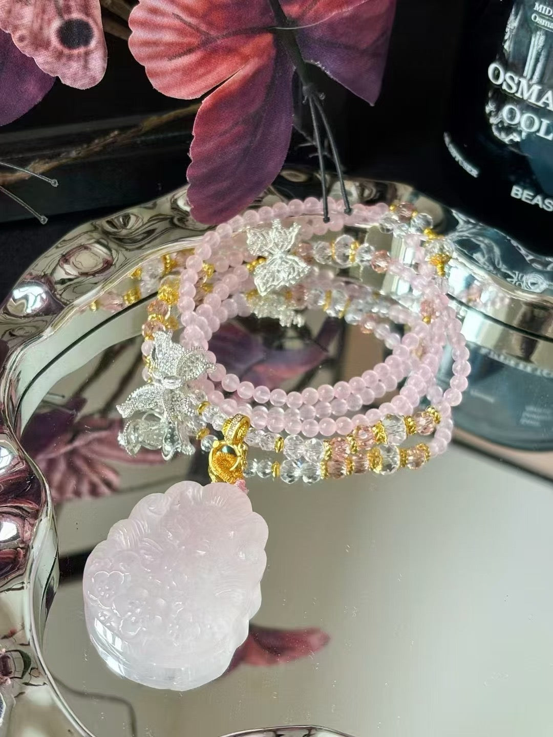 Pink Fox Spirit Crystal Necklace · Rose Quartz for Love, Attraction & Relationship Harmony