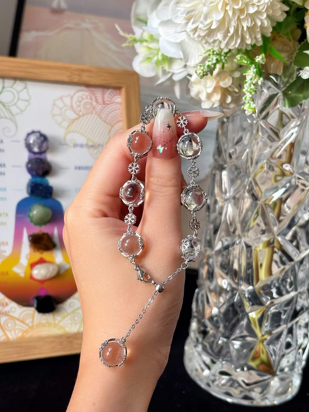 Metal Element · Snow Crystal Clear Quartz Bracelet · High Clarity Clear Quartz & Gold-Plated Silver for Focus, Protection & Energy Balance