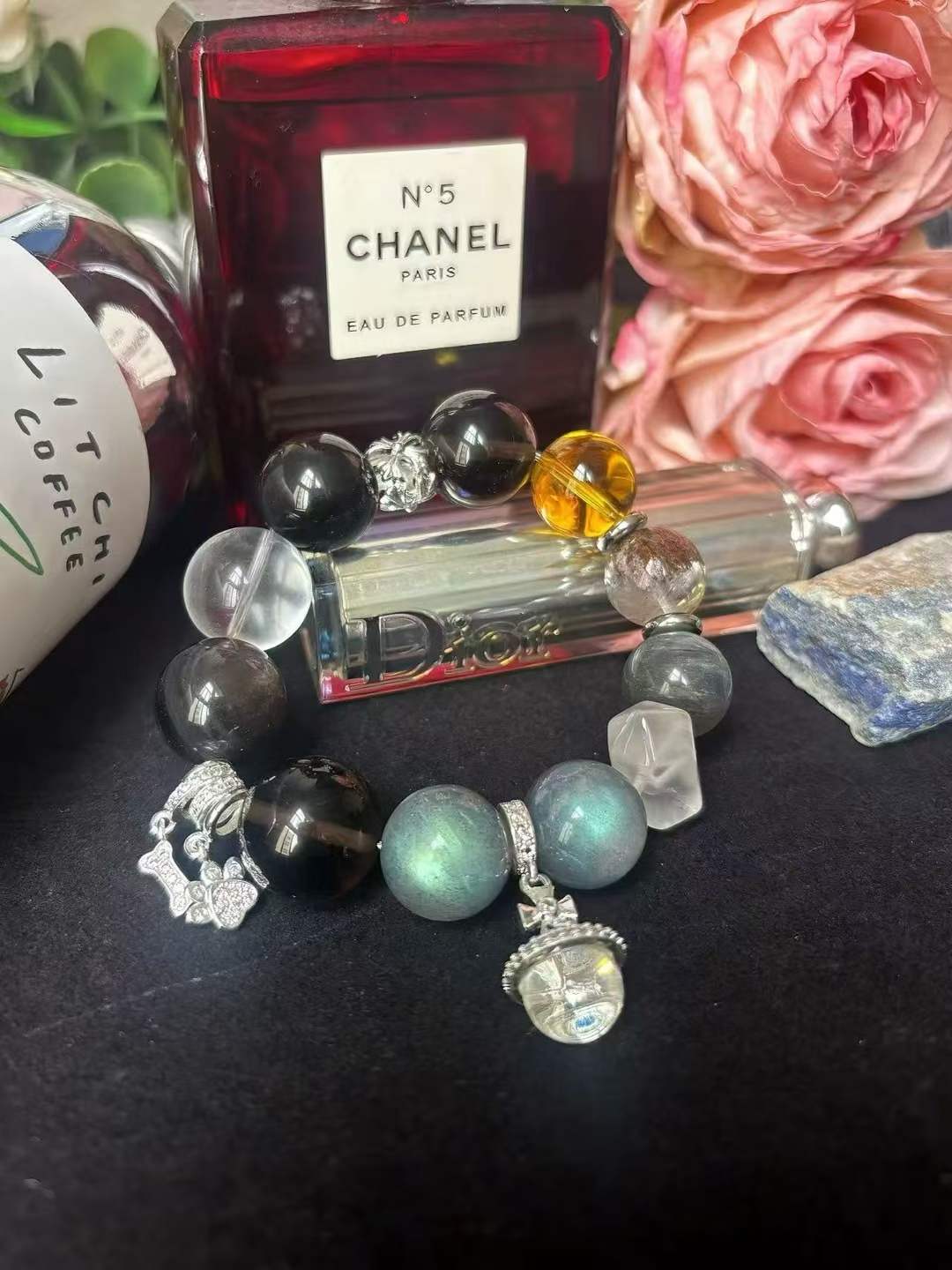 Water · Wood Element · Planet Walk Crystal Bracelet · Grey Moonstone, Garden Phantom Quartz, Brazilian Citrine & Obsidian for Love, Prosperity & Protection