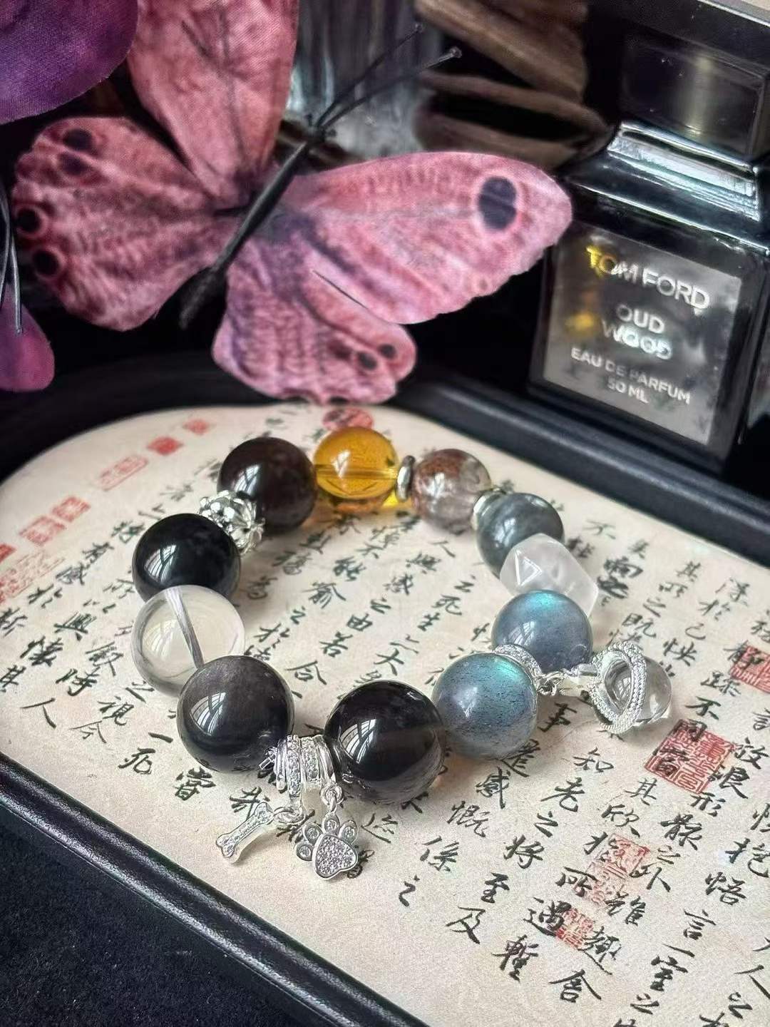 Water · Wood Element · Planet Walk Crystal Bracelet · Grey Moonstone, Garden Phantom Quartz, Brazilian Citrine & Obsidian for Love, Prosperity & Protection