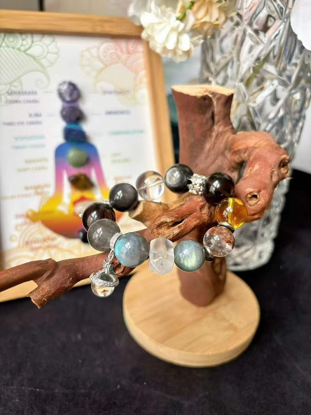 Water · Wood Element · Planet Walk Crystal Bracelet · Grey Moonstone, Garden Phantom Quartz, Brazilian Citrine & Obsidian for Love, Prosperity & Protection