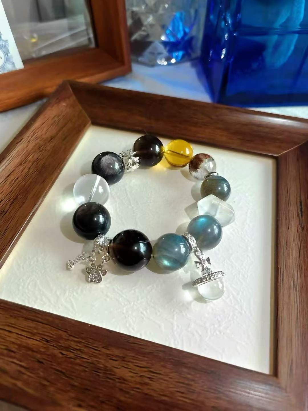 Water · Wood Element · Planet Walk Crystal Bracelet · Grey Moonstone, Garden Phantom Quartz, Brazilian Citrine & Obsidian for Love, Prosperity & Protection