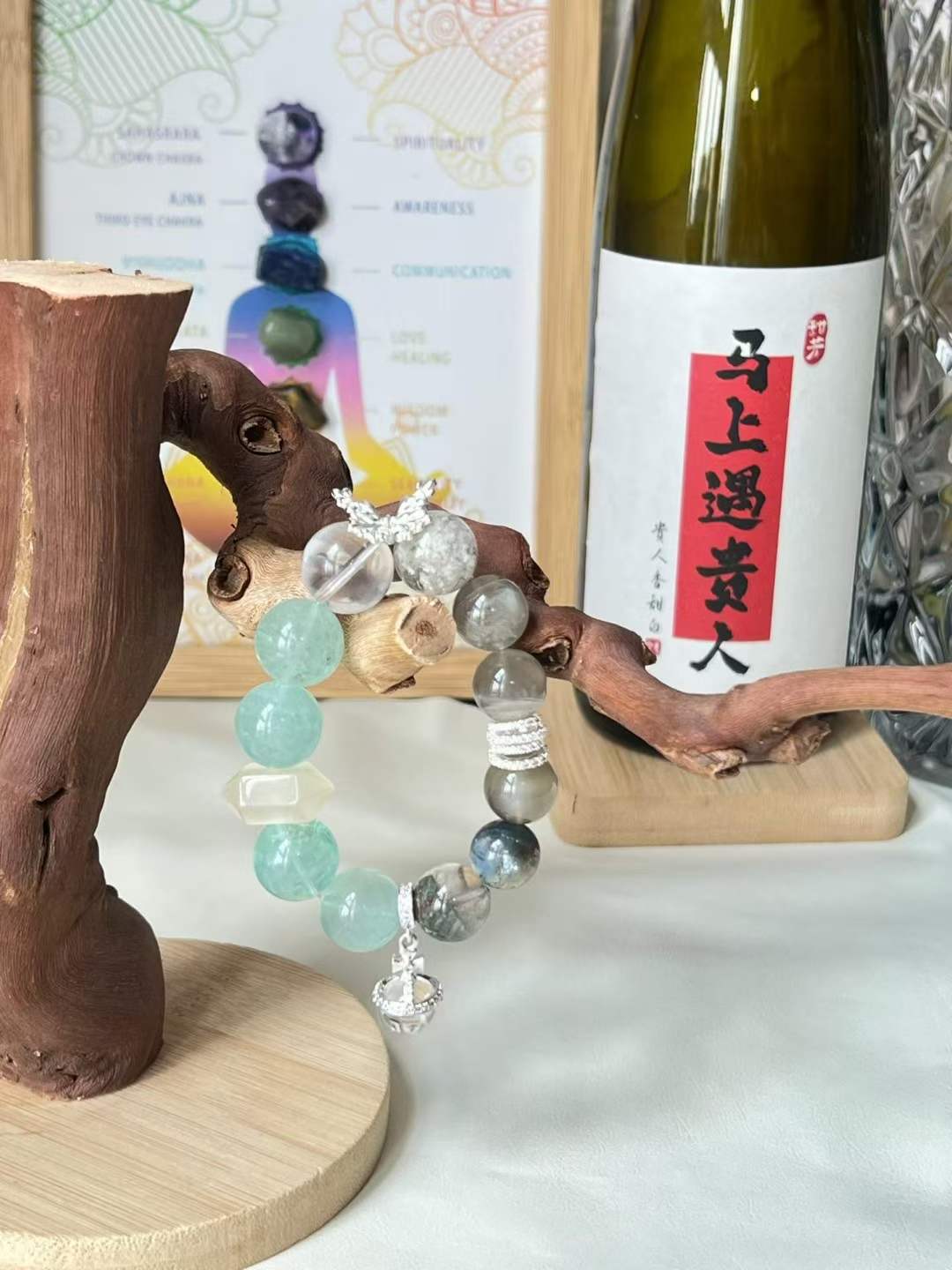 Metal · Water · Wood Element · Wilderness Secret Garden Crystal Bracelet · Moonstone, Green Phantom Quartz & Clear Quartz for Growth, Intuition & Positive Energy
