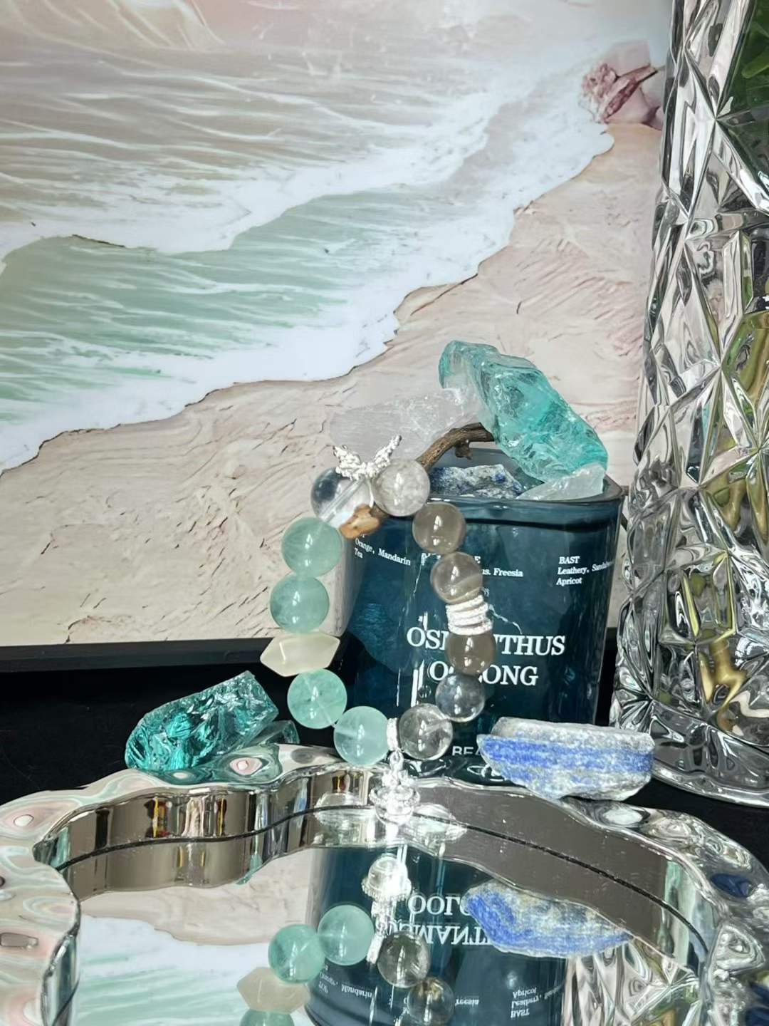 Metal · Water · Wood Element · Wilderness Secret Garden Crystal Bracelet · Moonstone, Green Phantom Quartz & Clear Quartz for Growth, Intuition & Positive Energy