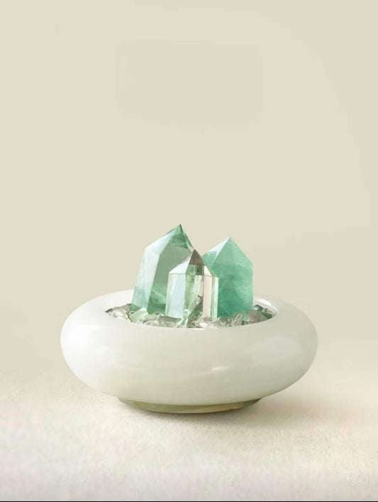 Wood · Metal Element · Vitality Mind Crystal Bowl · Clear Quartz & Fluorite for Energy Cleansing, Focus & Emotional Balance