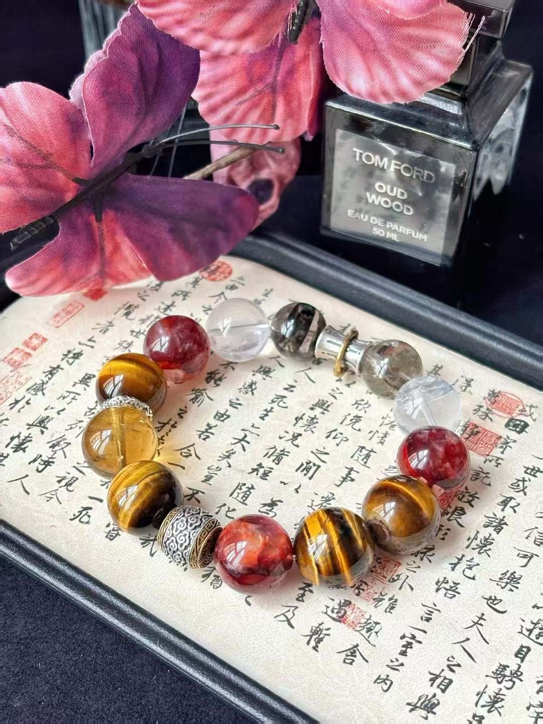 Metal · Fire · Wood · Earth Element · Turning Fortune Crystal Bracelet · Green Phantom Quartz, Citrine & Red Flower Agate for Wealth, Career Success & Protection