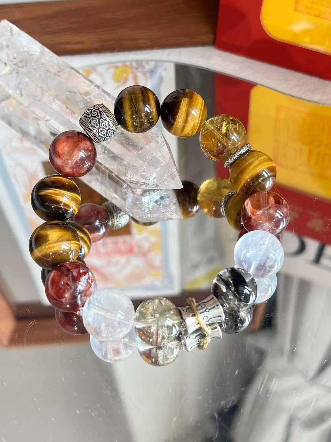 Metal · Fire · Wood · Earth Element · Turning Fortune Crystal Bracelet · Green Phantom Quartz, Citrine & Red Flower Agate for Wealth, Career Success & Protection
