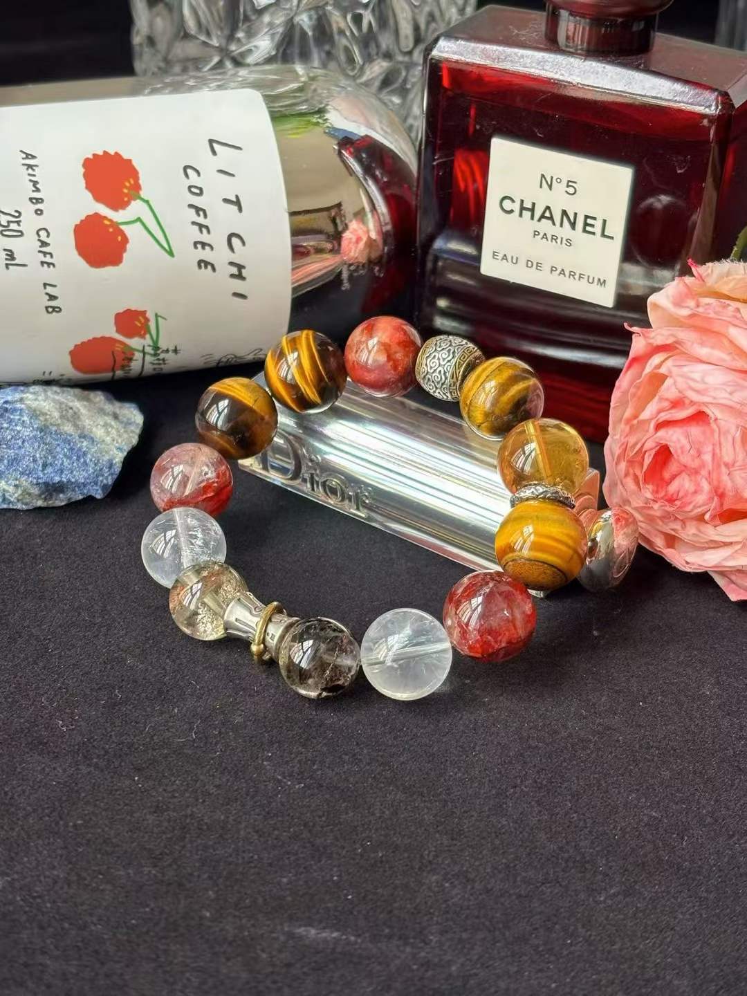 Metal · Fire · Wood · Earth Element · Turning Fortune Crystal Bracelet · Green Phantom Quartz, Citrine & Red Flower Agate for Wealth, Career Success & Protection