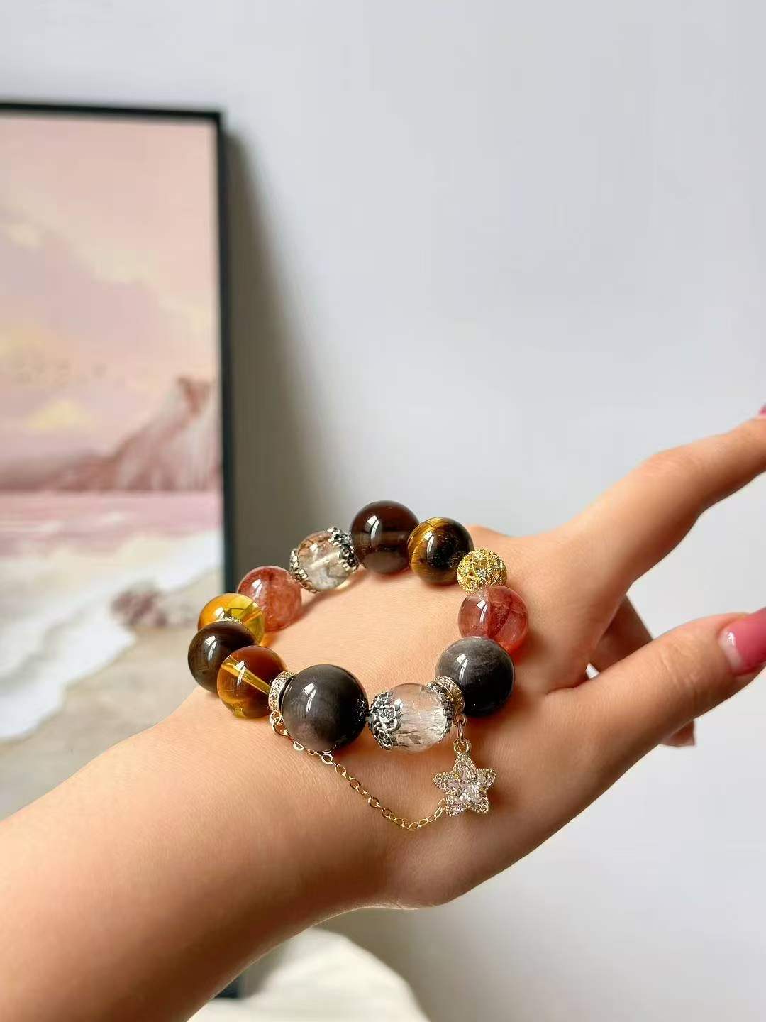 Water · Earth · Fire Element · Eight Directions Gold Dominator Crystal Bracelet · Double Super Seven, Citrine & Red Flower Agate for Wealth, Leadership & Career Success