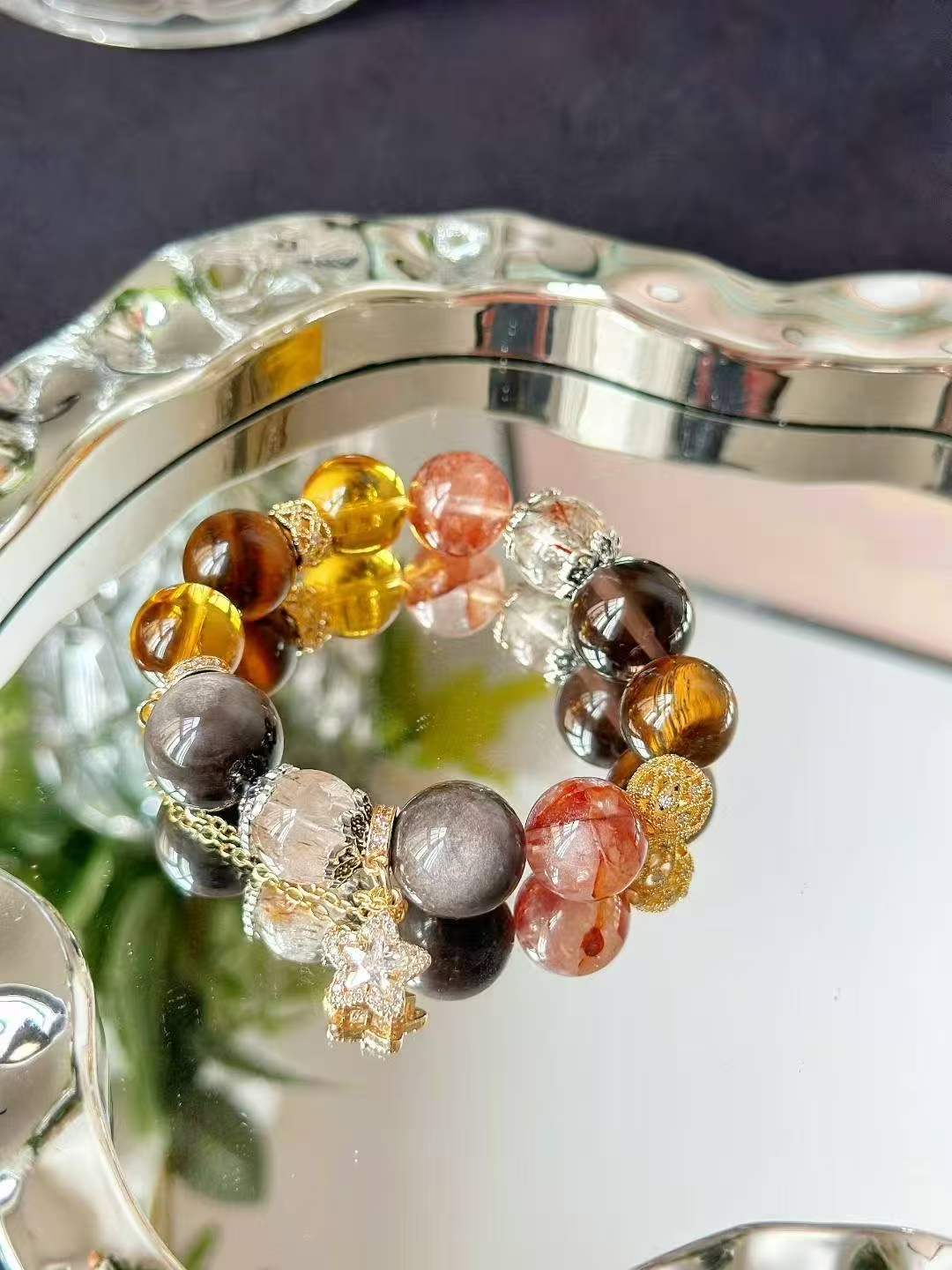 Water · Earth · Fire Element · Eight Directions Gold Dominator Crystal Bracelet · Double Super Seven, Citrine & Red Flower Agate for Wealth, Leadership & Career Success