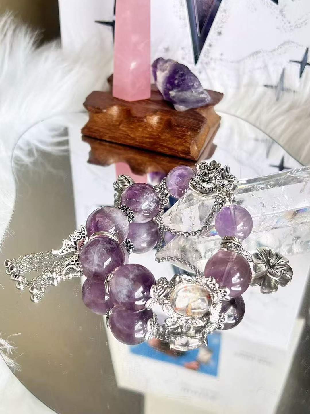 【Customized Series】Fire · Wood Element · Purple Prosperity Crystal Bracelet · Amethyst, Lepidolite & Crystal Energy Blend for Wisdom, Creativity & Personal Growth