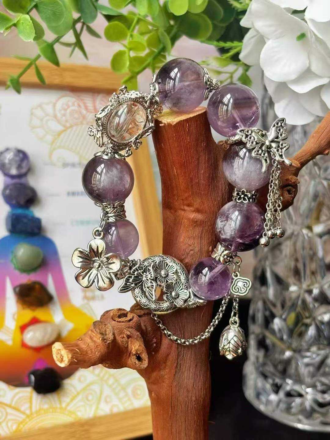 【Customized Series】Fire · Wood Element · Purple Prosperity Crystal Bracelet · Amethyst, Lepidolite & Crystal Energy Blend for Wisdom, Creativity & Personal Growth