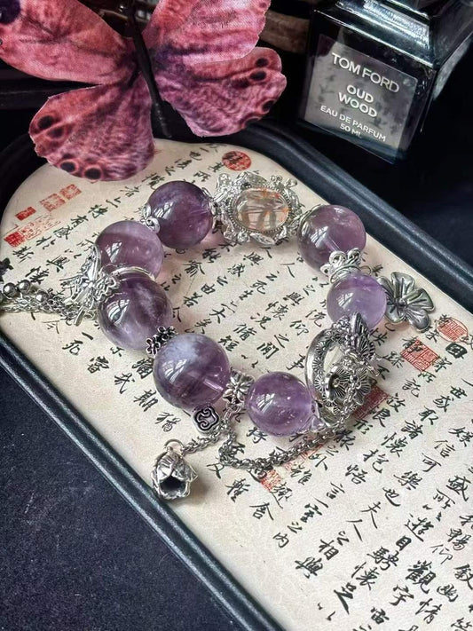 【Customized Series】Fire · Wood Element · Purple Prosperity Crystal Bracelet · Amethyst, Lepidolite & Crystal Energy Blend for Wisdom, Creativity & Personal Growth