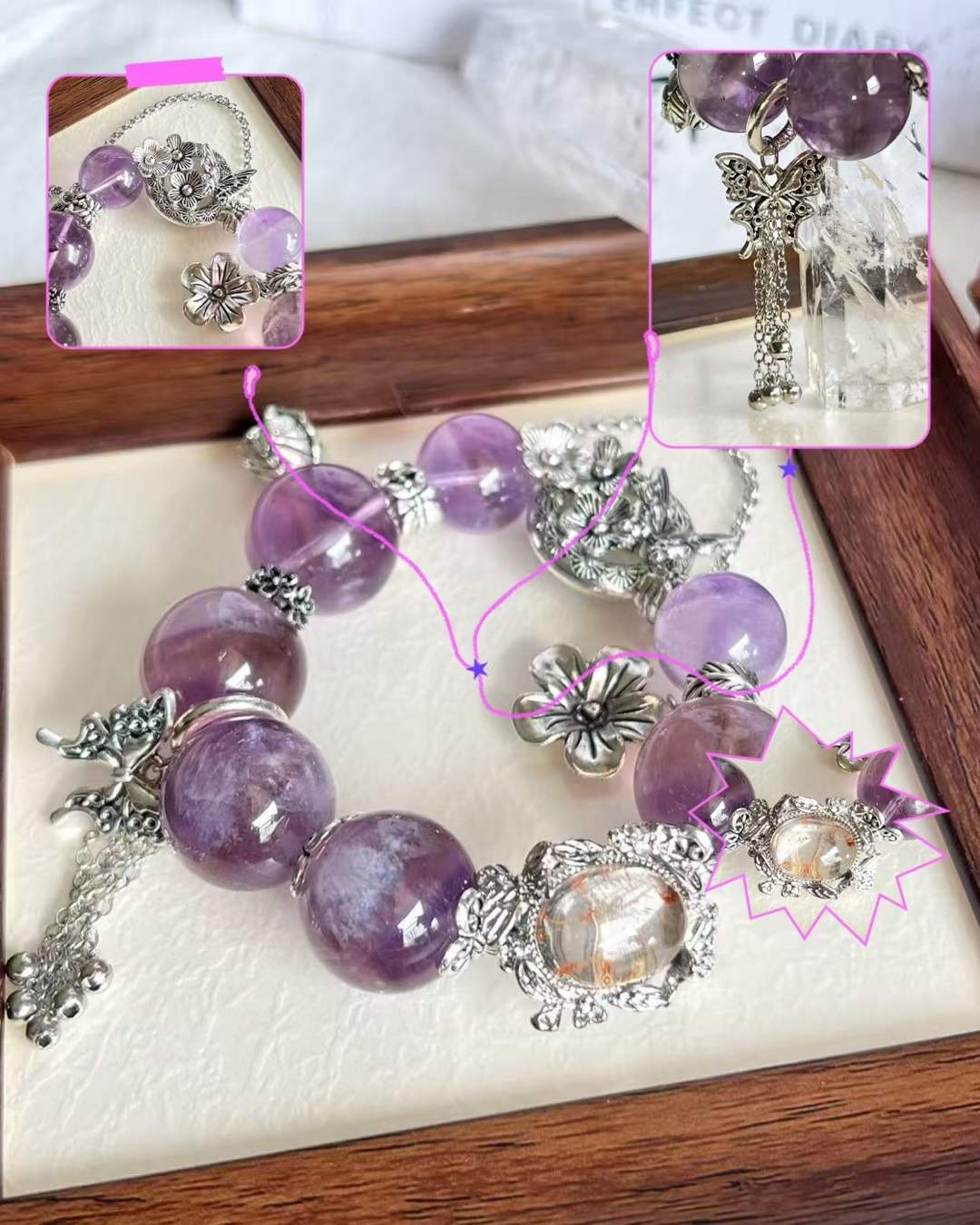 【Customized Series】Fire · Wood Element · Purple Prosperity Crystal Bracelet · Amethyst, Lepidolite & Crystal Energy Blend for Wisdom, Creativity & Personal Growth