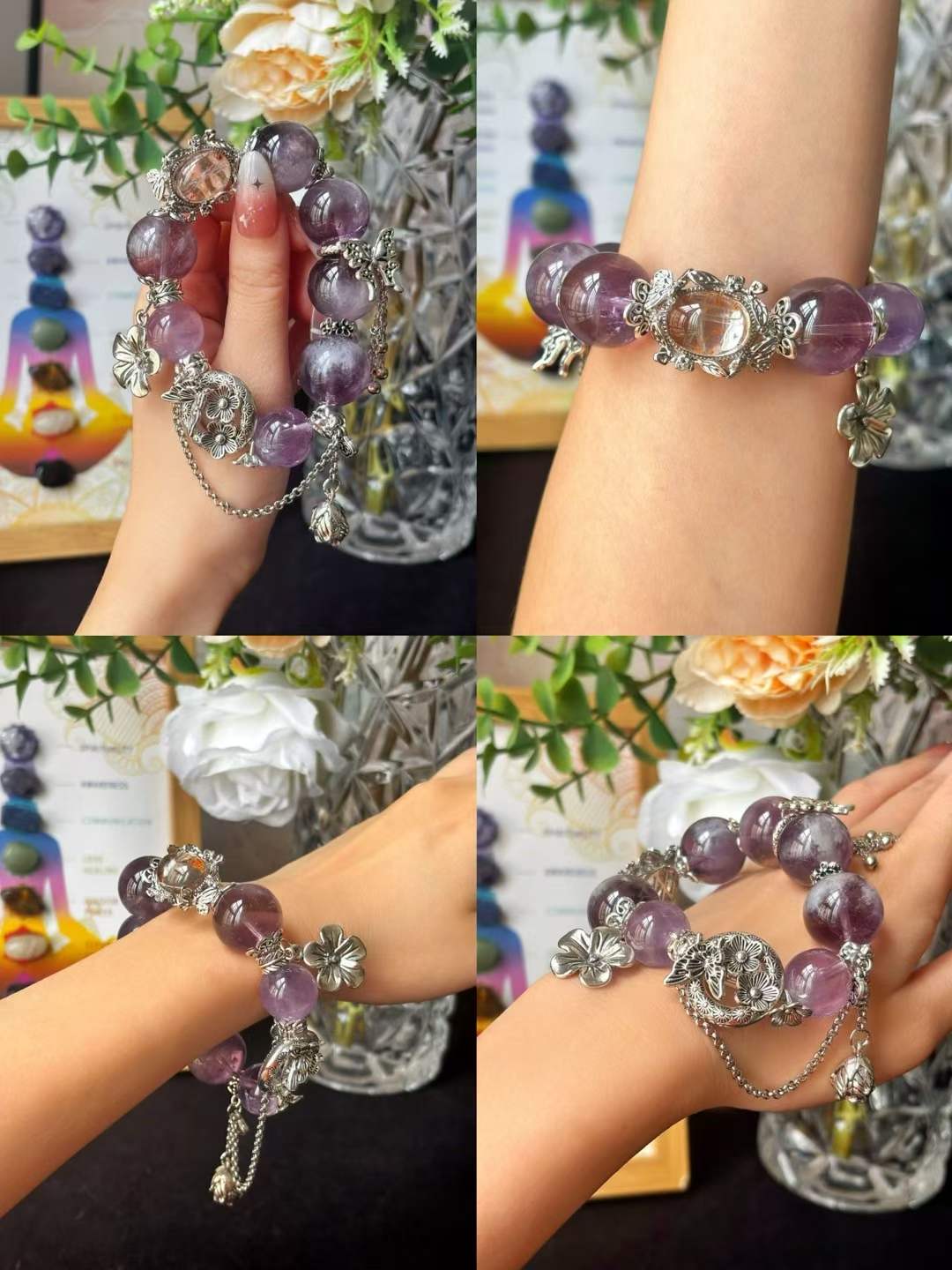 【Customized Series】Fire · Wood Element · Purple Prosperity Crystal Bracelet · Amethyst, Lepidolite & Crystal Energy Blend for Wisdom, Creativity & Personal Growth