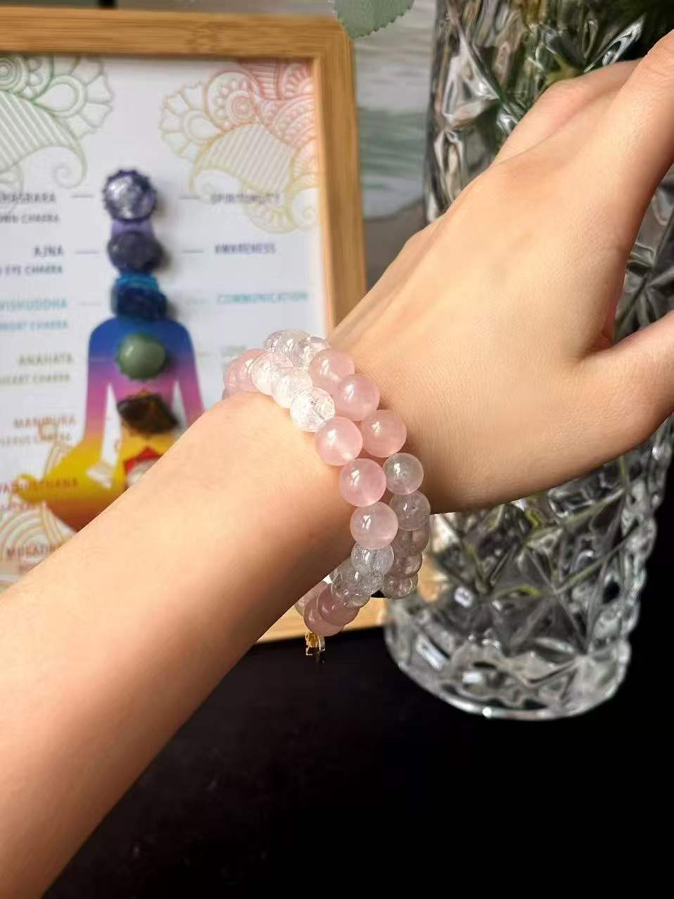 Metal · Fire Element · Love Blossom Crystal Necklace · White Azeztulite & Rose Quartz for Love, Intuition & Manifestation