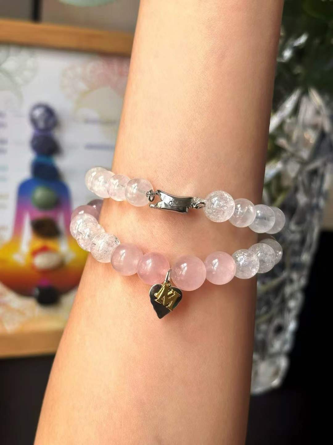 Metal · Fire Element · Love Blossom Crystal Necklace · White Azeztulite & Rose Quartz for Love, Intuition & Manifestation