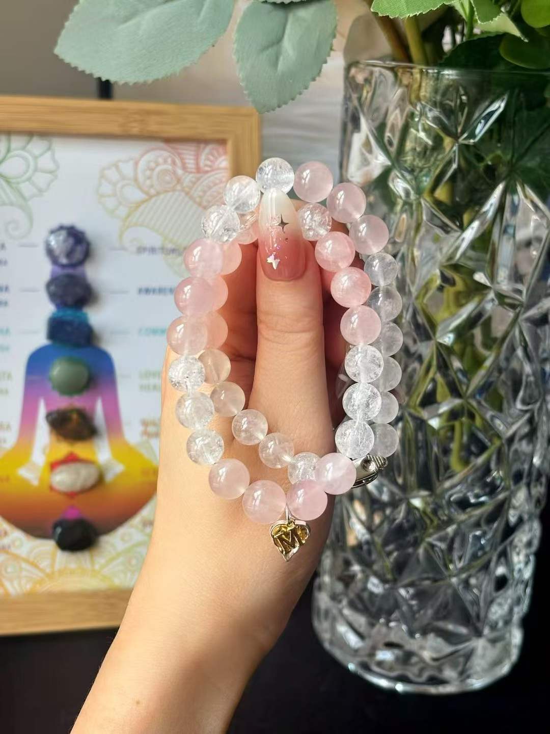 Metal · Fire Element · Love Blossom Crystal Necklace · White Azeztulite & Rose Quartz for Love, Intuition & Manifestation