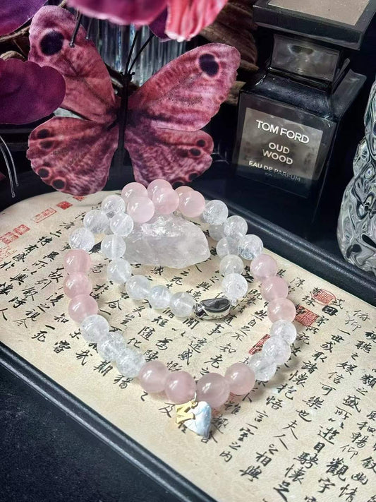 Metal · Fire Element · Love Blossom Crystal Necklace · White Azeztulite & Rose Quartz for Love, Intuition & Manifestation