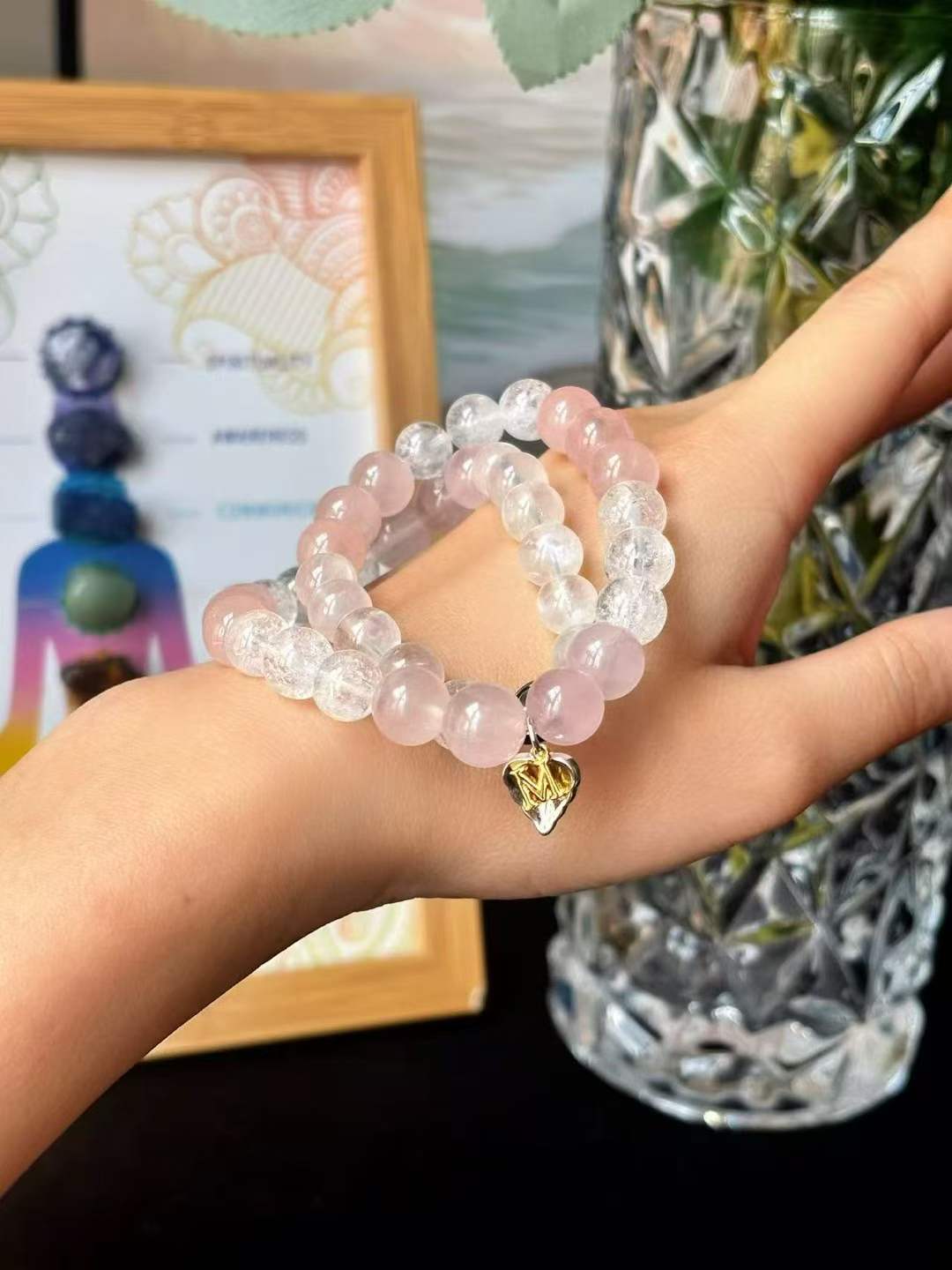 Metal · Fire Element · Love Blossom Crystal Necklace · White Azeztulite & Rose Quartz for Love, Intuition & Manifestation