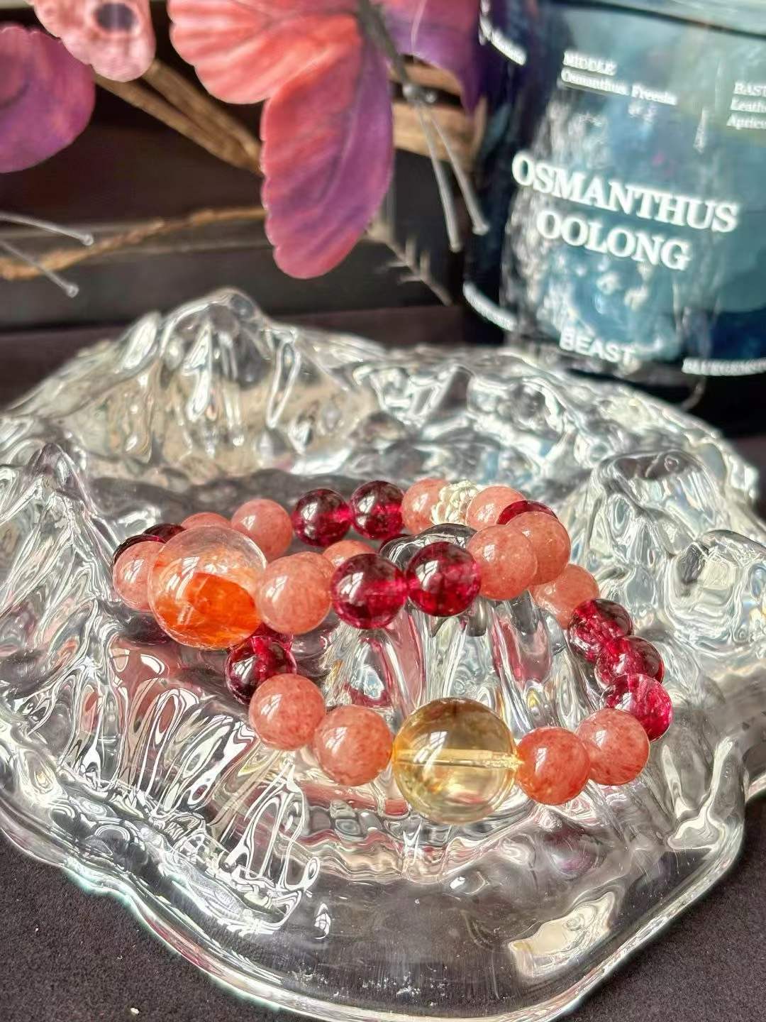 Earth · Fire Element · Heart Connection Crystal Bracelet · Strawberry Quartz, Garnet, Citrine & Red Flower Agate for Love, Confidence & Prosperity