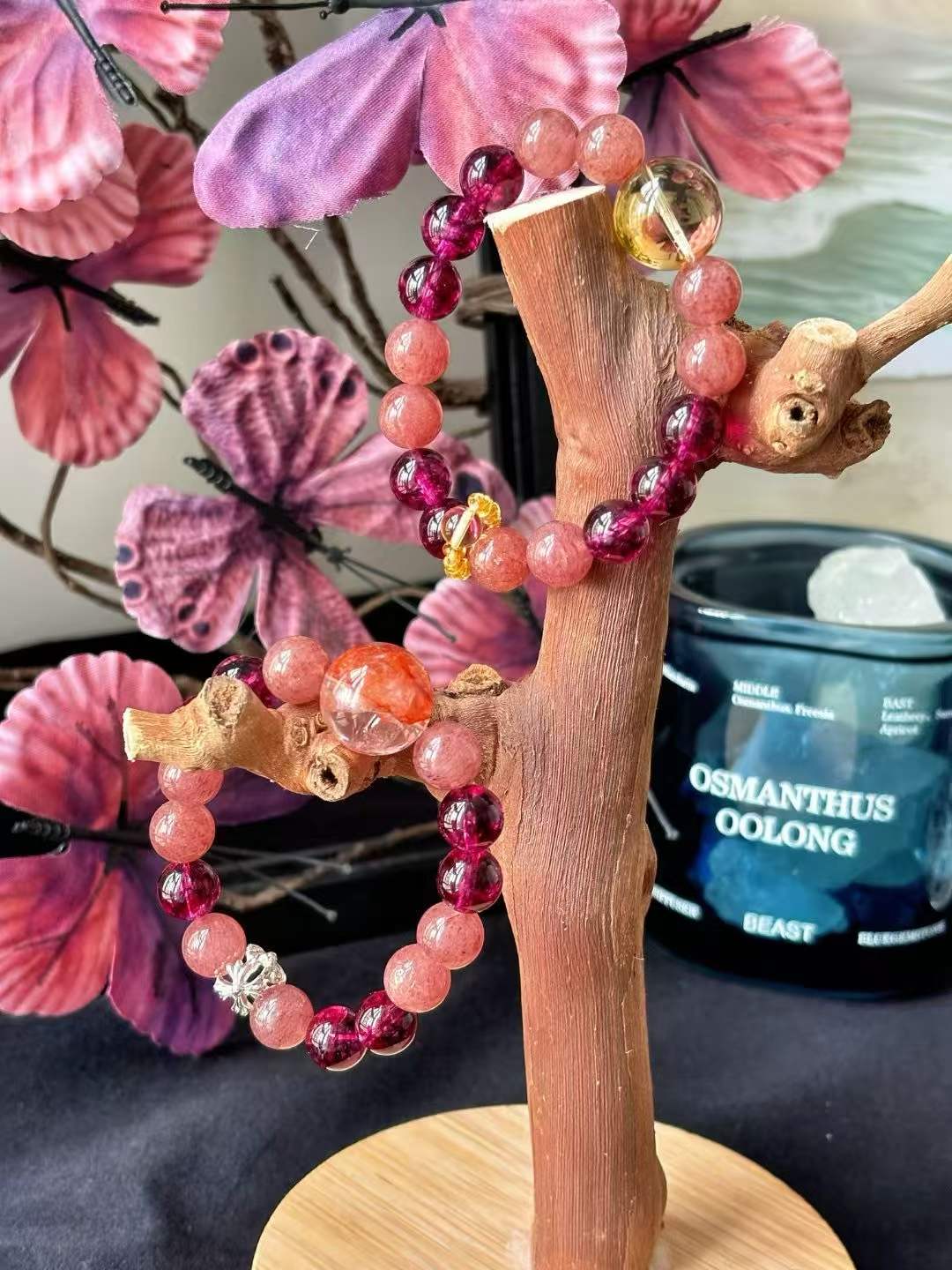 Earth · Fire Element · Heart Connection Crystal Bracelet · Strawberry Quartz, Garnet, Citrine & Red Flower Agate for Love, Confidence & Prosperity