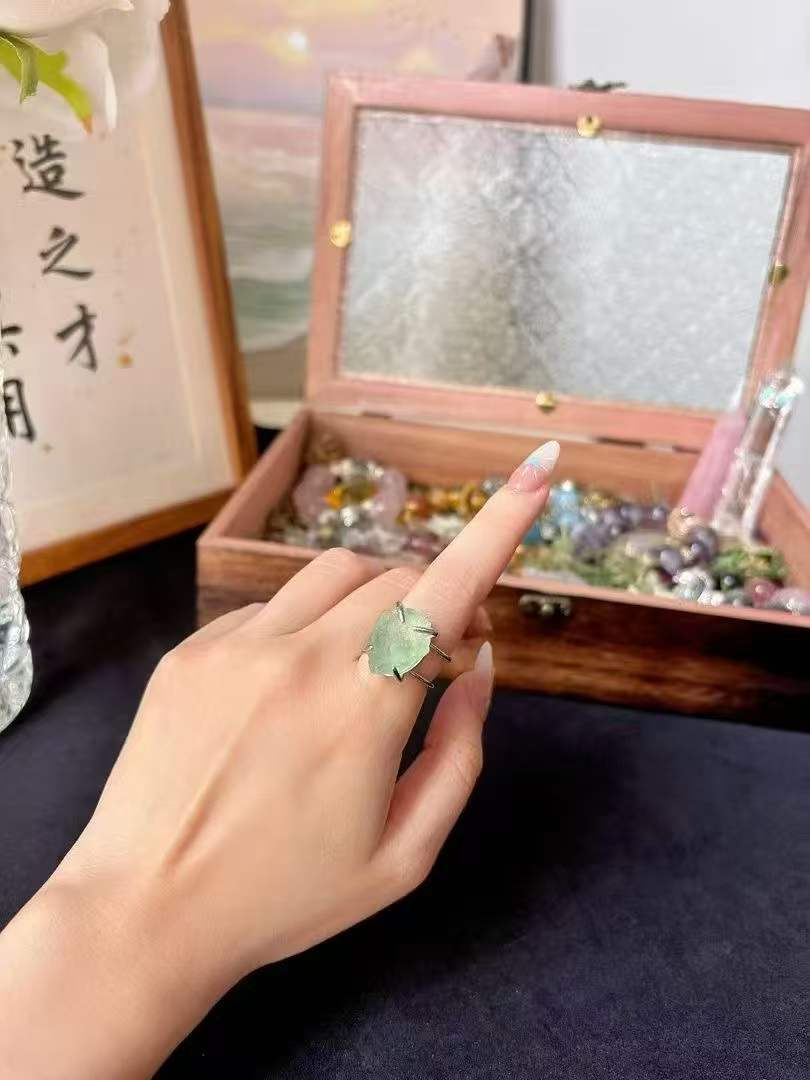 Wood Element · Natural Green Fluorite Raw Crystal Ring · One-of-a-Kind Statement Ring for Clarity, Creativity & Emotional Balance