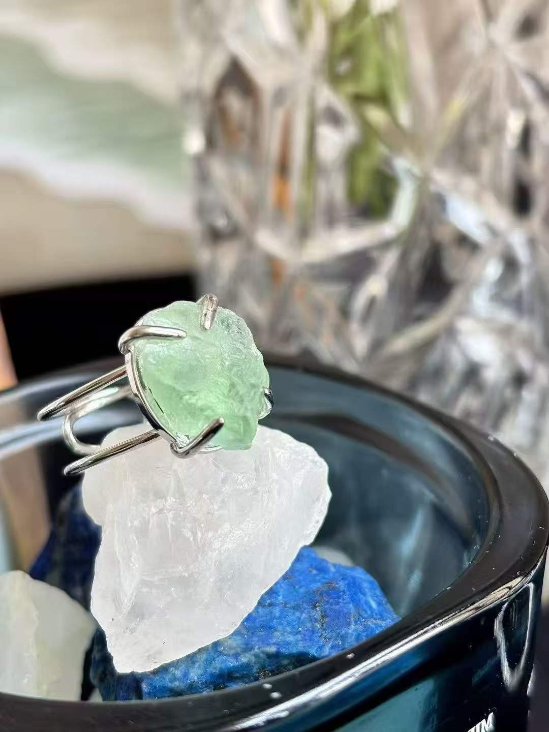 Wood Element · Natural Green Fluorite Raw Crystal Ring · One-of-a-Kind Statement Ring for Clarity, Creativity & Emotional Balance