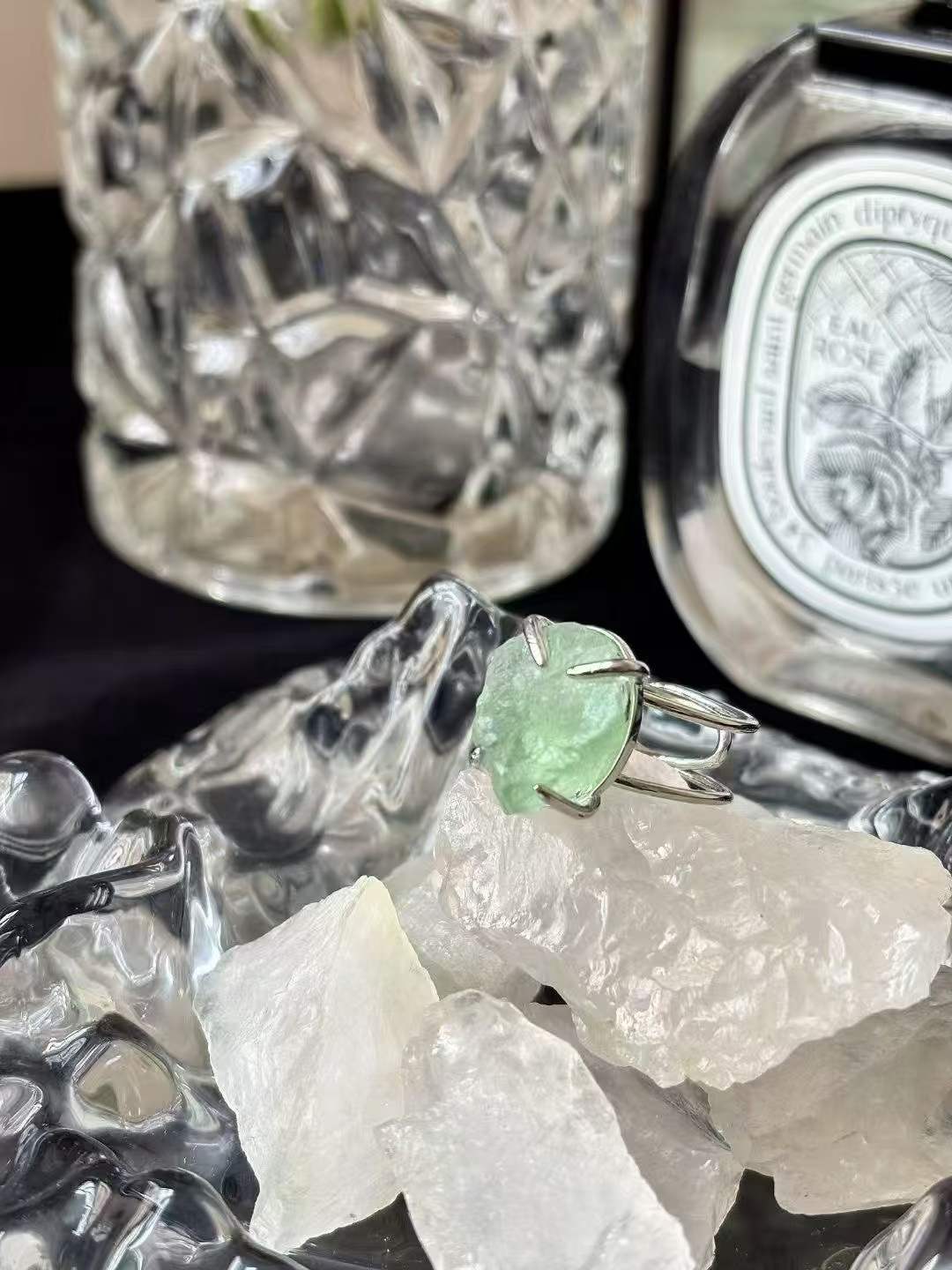 Wood Element · Natural Green Fluorite Raw Crystal Ring · One-of-a-Kind Statement Ring for Clarity, Creativity & Emotional Balance
