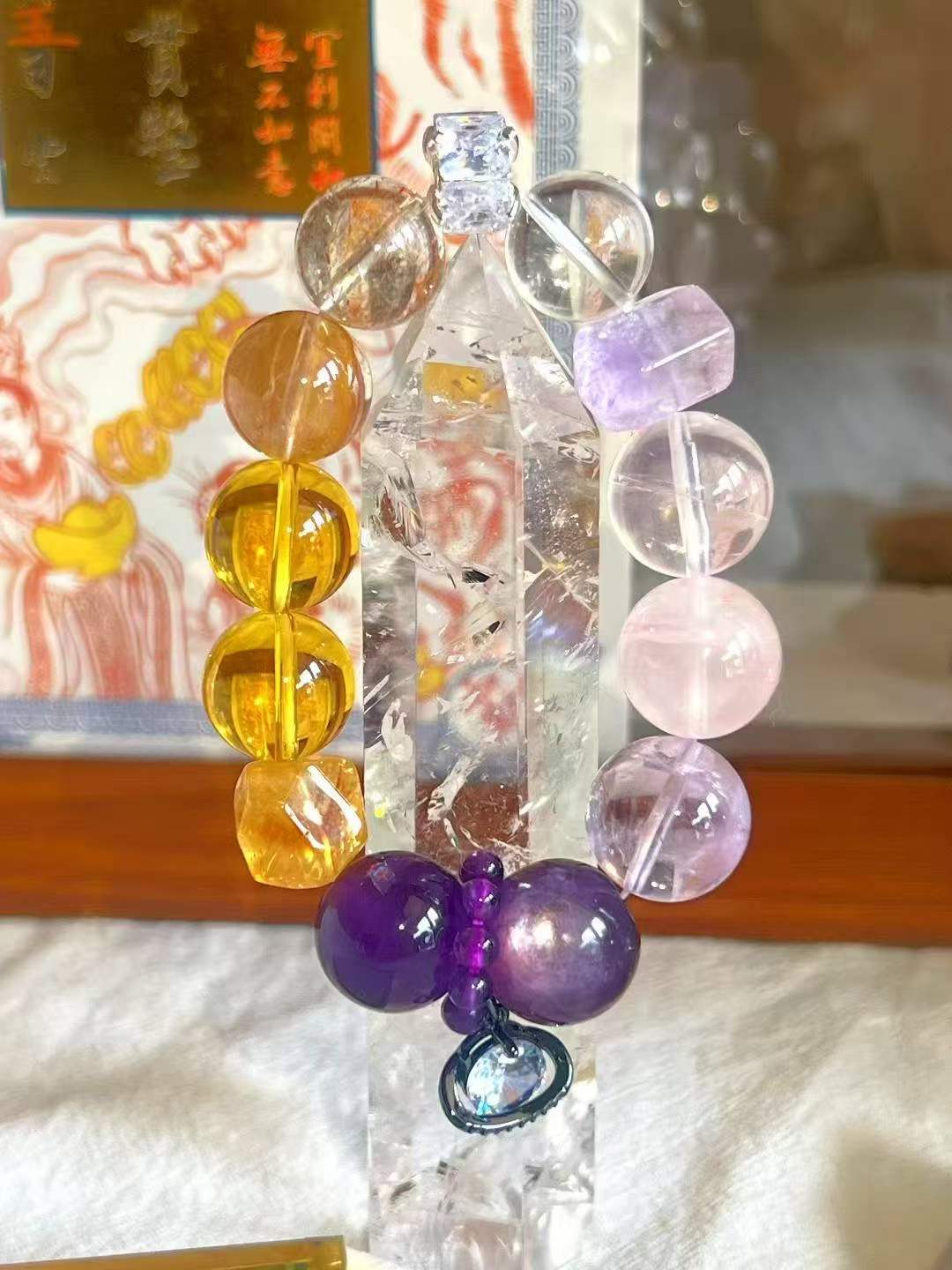 Metal · Wood · Fire · Earth Element · Purple Amber Crystal Bracelet · Uruguay Amethyst, Super Seven & Brazilian Citrine for Wisdom, Prosperity & Career Growth