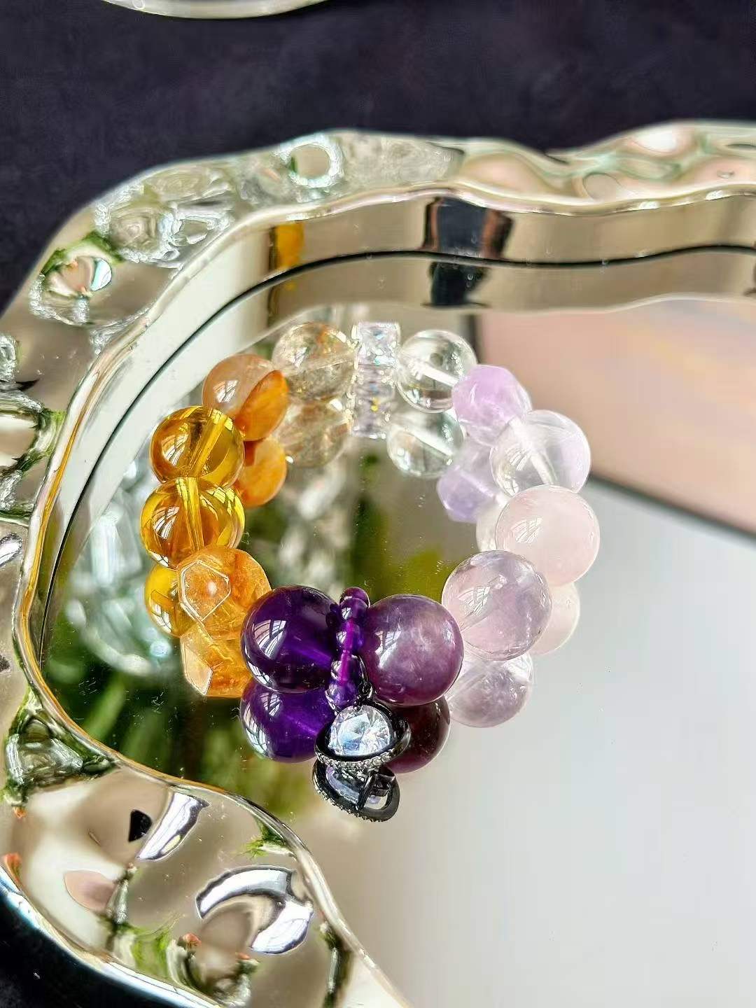 Metal · Wood · Fire · Earth Element · Purple Amber Crystal Bracelet · Uruguay Amethyst, Super Seven & Brazilian Citrine for Wisdom, Prosperity & Career Growth