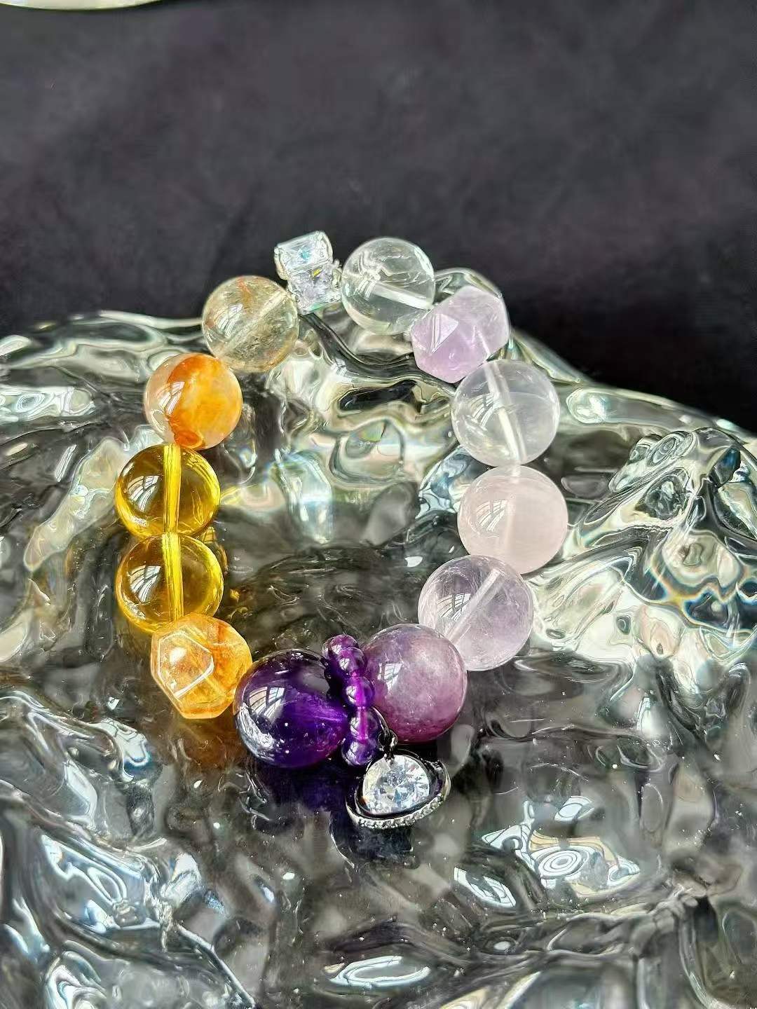 Metal · Wood · Fire · Earth Element · Purple Amber Crystal Bracelet · Uruguay Amethyst, Super Seven & Brazilian Citrine for Wisdom, Prosperity & Career Growth