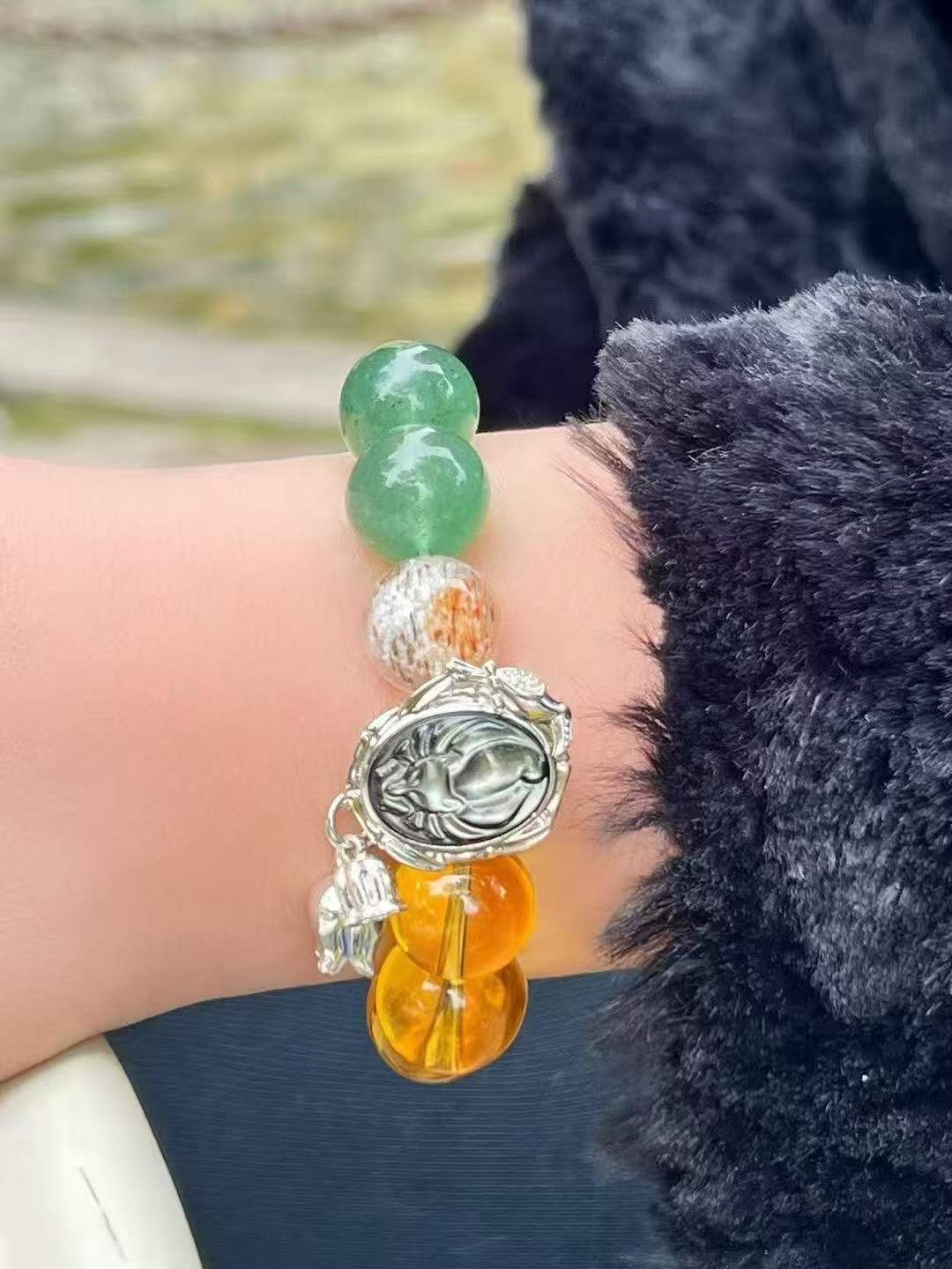 Wood · Water · Earth Element · Wealth Fox Crystal Bracelet · Brazilian Citrine, Golden Flower Agate, Green Strawberry Quartz & Super Seven for Prosperity, Protection & Personal Growth