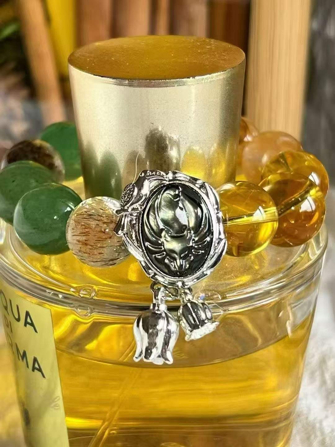 Wood · Water · Earth Element · Wealth Fox Crystal Bracelet · Brazilian Citrine, Golden Flower Agate, Green Strawberry Quartz & Super Seven for Prosperity, Protection & Personal Growth