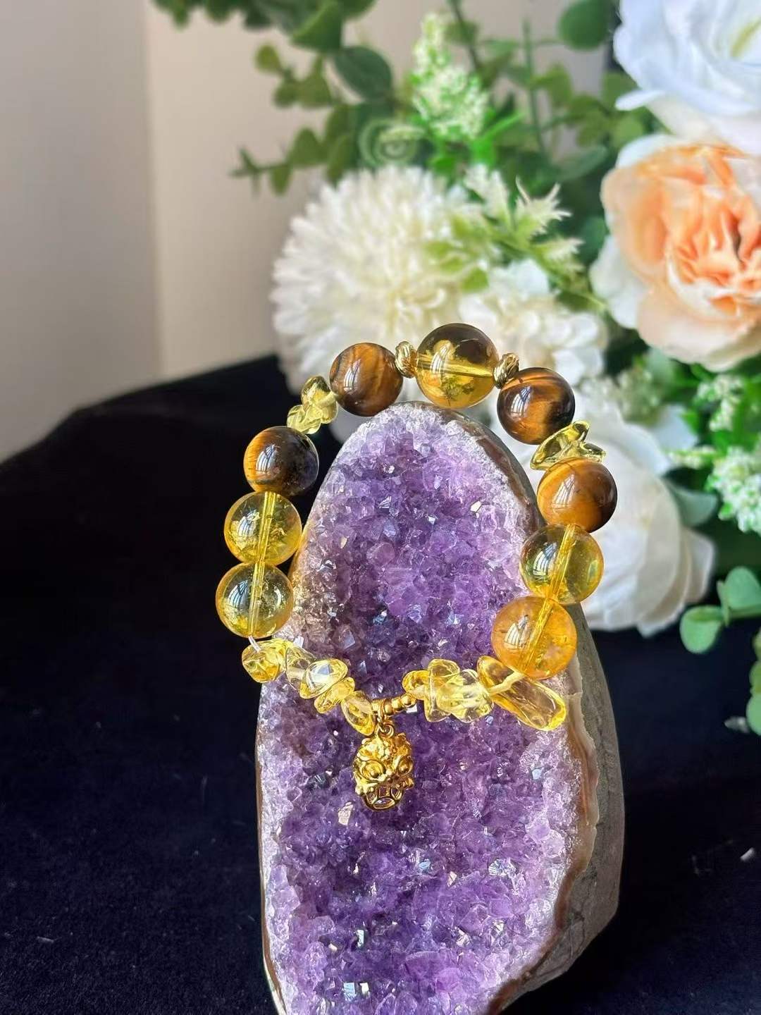Earth Element · Amber Wealth Crystal Bracelet · Citrine &amp; Tiger Eye for Prosperity, Wealth &amp; Confidence