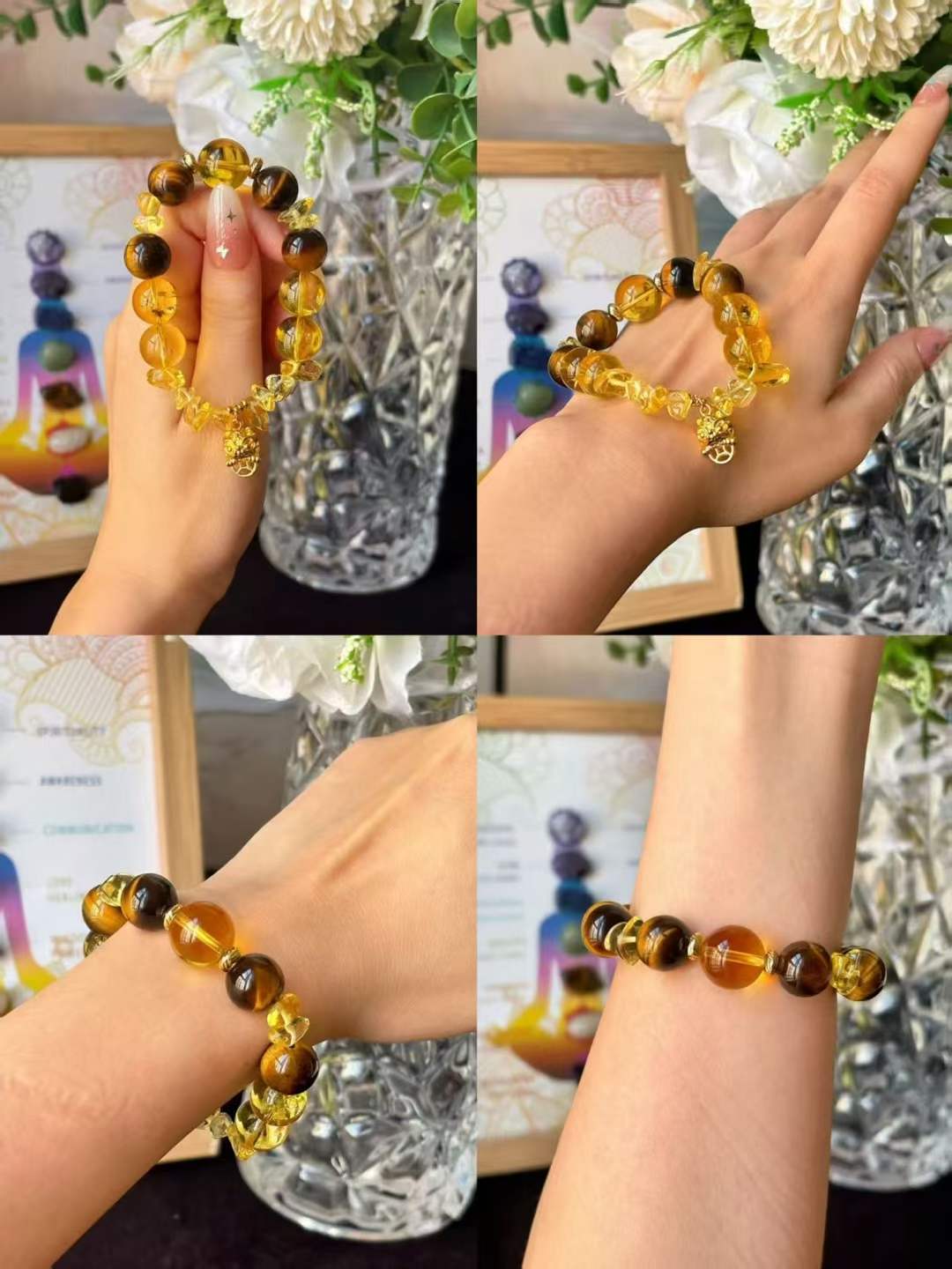Earth Element · Amber Wealth Crystal Bracelet · Citrine &amp; Tiger Eye for Prosperity, Wealth &amp; Confidence