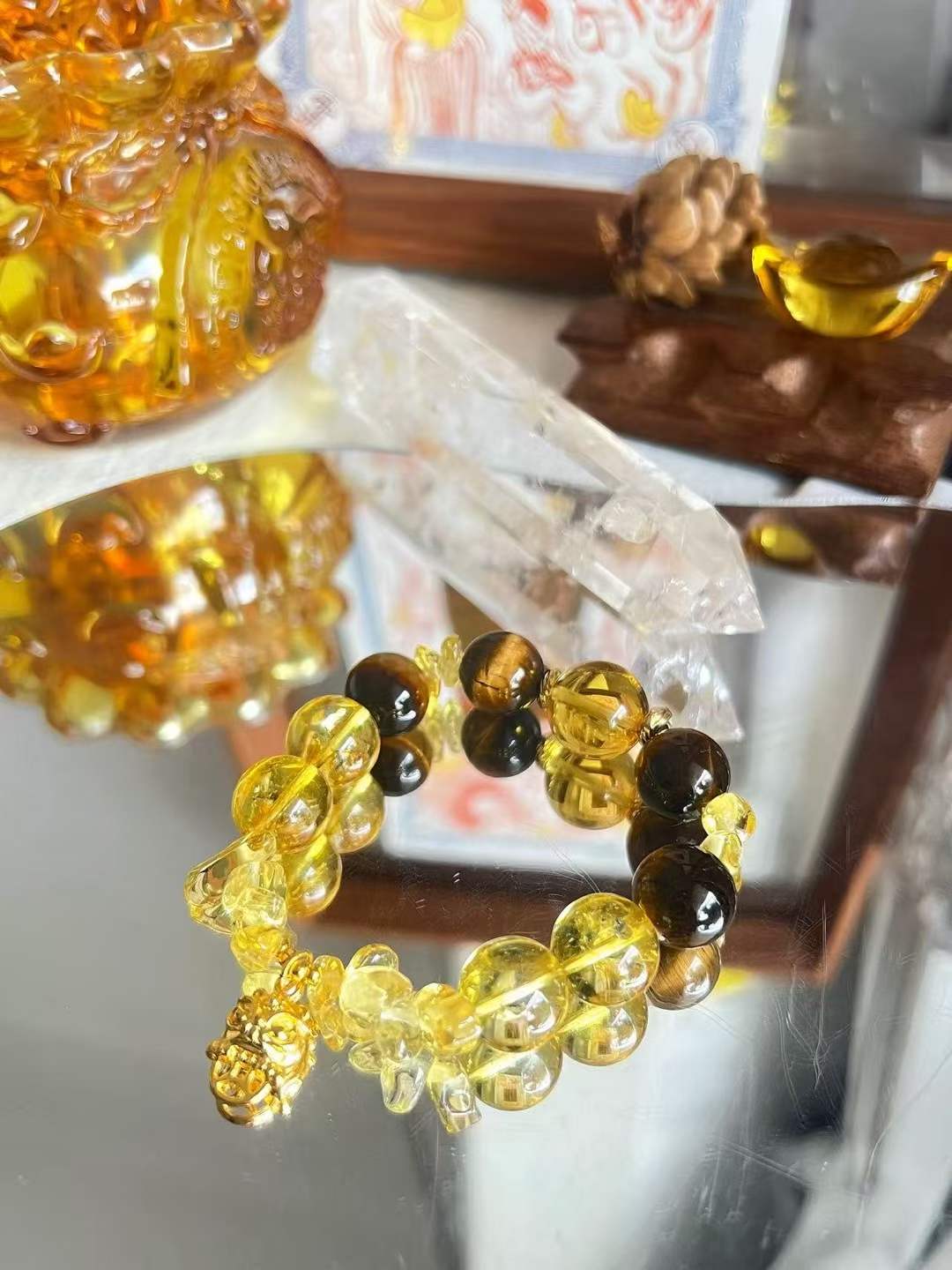 Earth Element · Amber Wealth Crystal Bracelet · Citrine &amp; Tiger Eye for Prosperity, Wealth &amp; Confidence