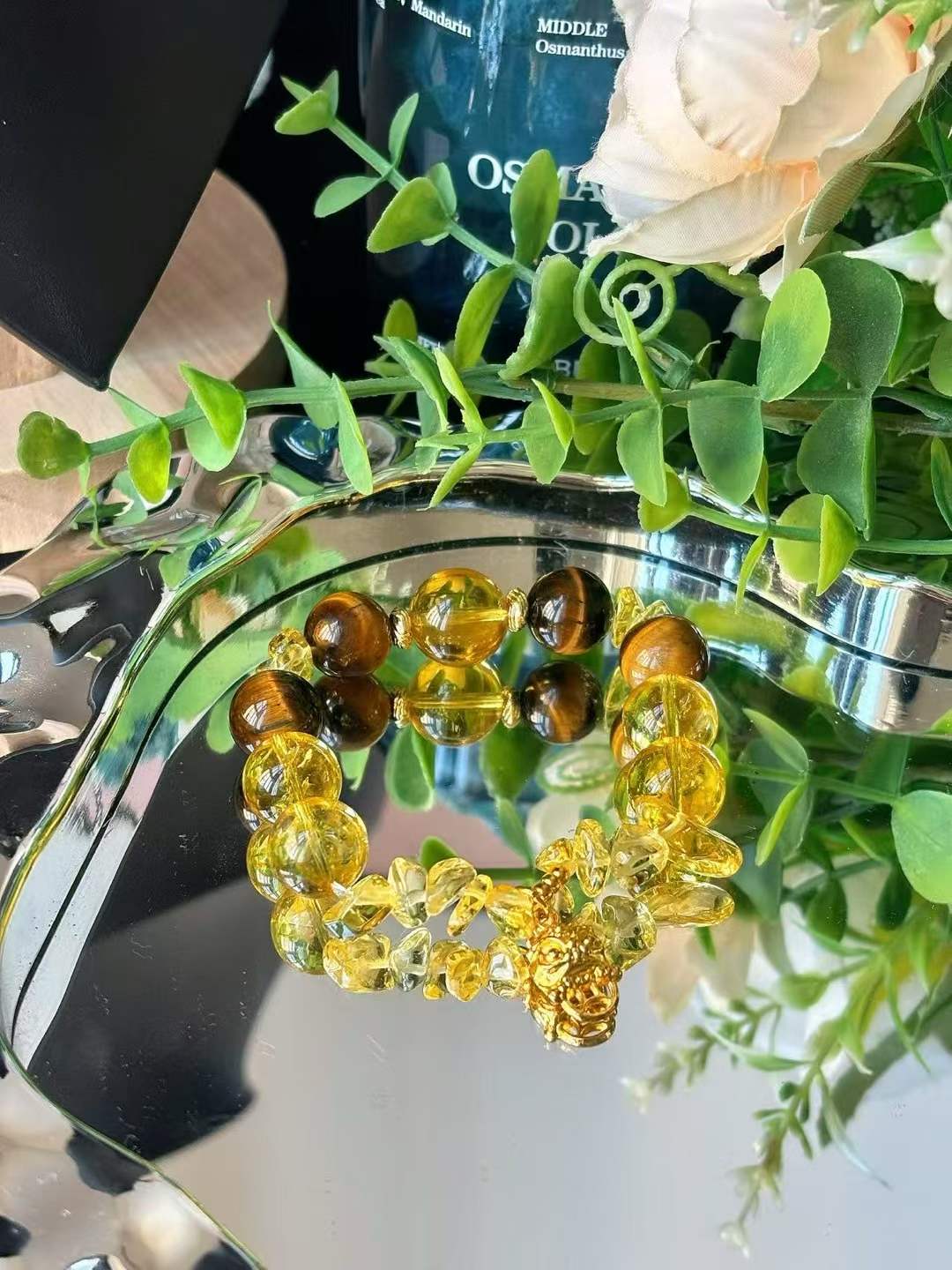 Earth Element · Amber Wealth Crystal Bracelet · Citrine &amp; Tiger Eye for Prosperity, Wealth &amp; Confidence