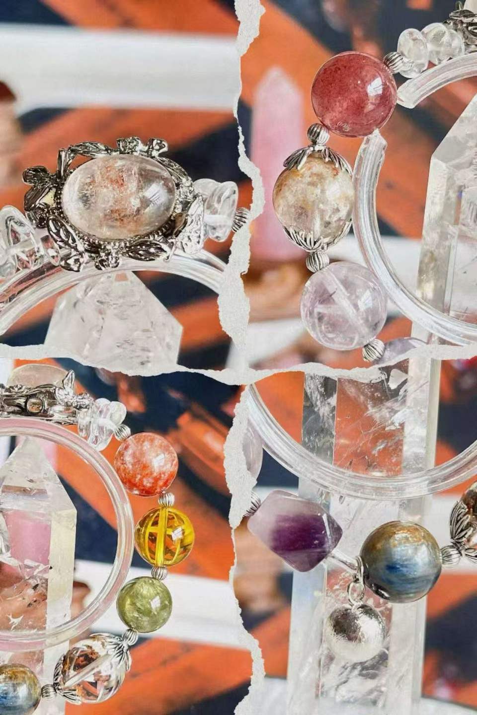 Five Element · Multi Crystal Universe Bracelet · Red Phantom, Citrine, Strawberry Quartz & Amethyst for Prosperity, Love, Wisdom & Energy Balance