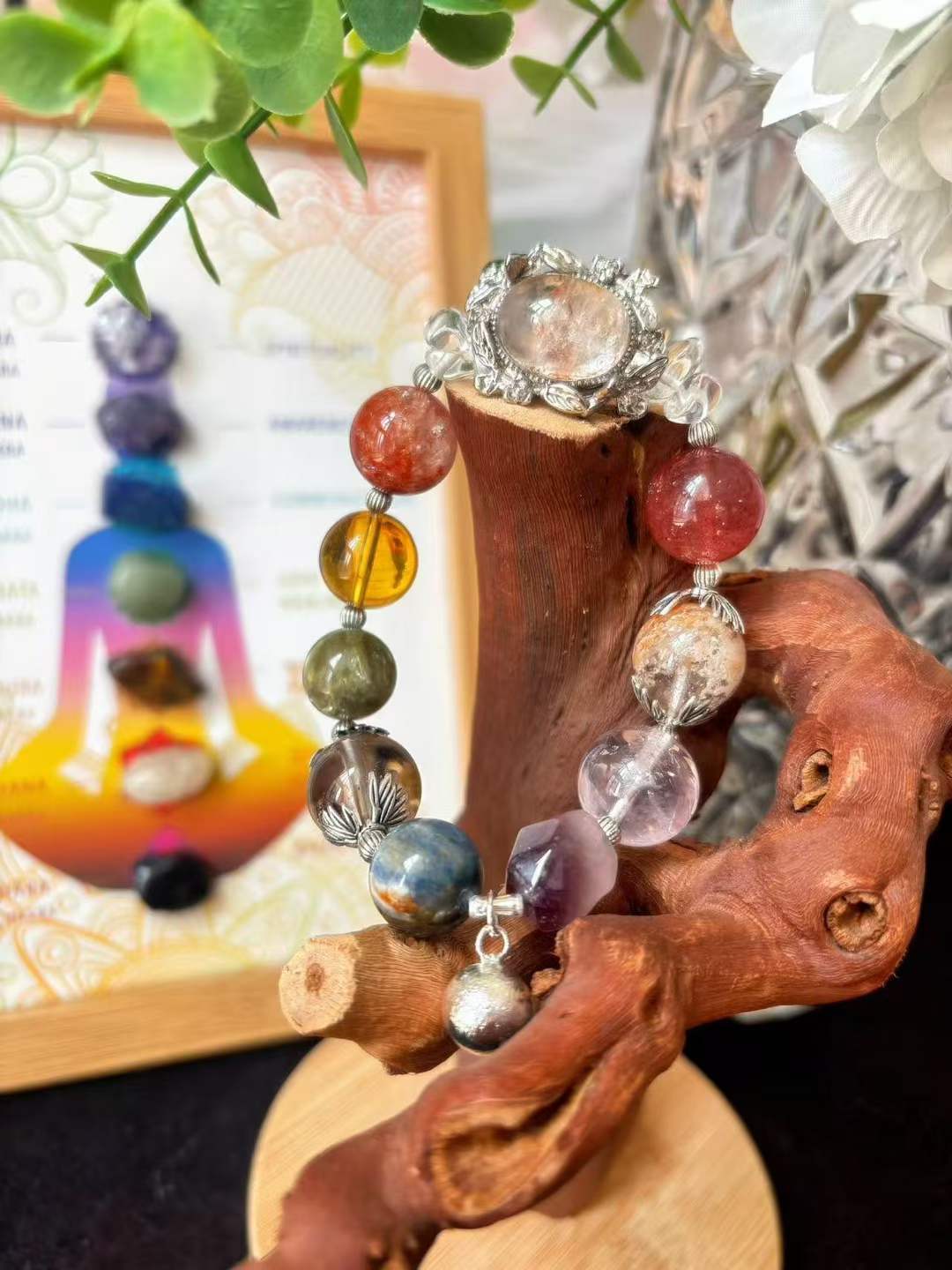 Five Element · Multi Crystal Universe Bracelet · Red Phantom, Citrine, Strawberry Quartz & Amethyst for Prosperity, Love, Wisdom & Energy Balance