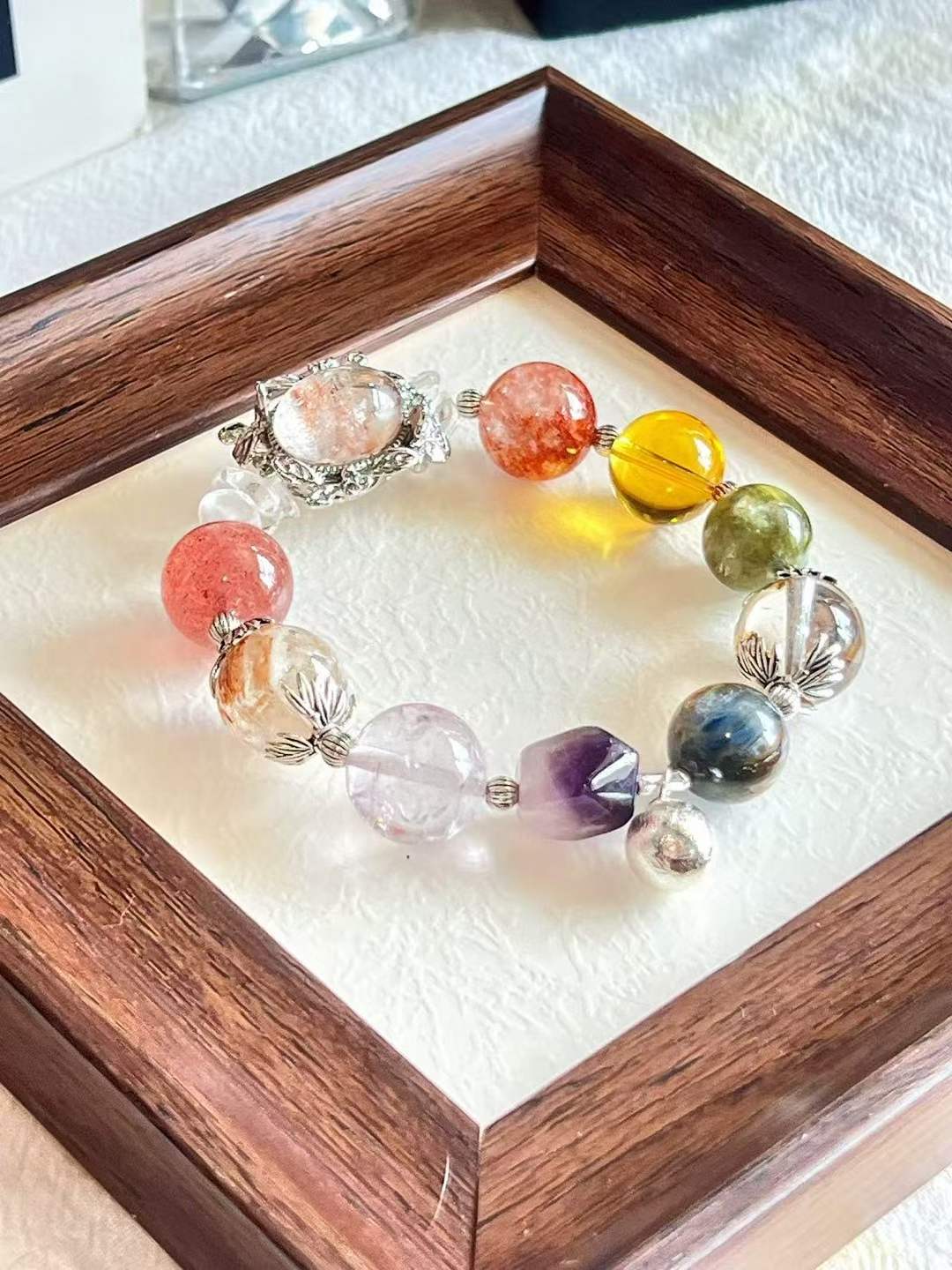 Five Element · Multi Crystal Universe Bracelet · Red Phantom, Citrine, Strawberry Quartz & Amethyst for Prosperity, Love, Wisdom & Energy Balance