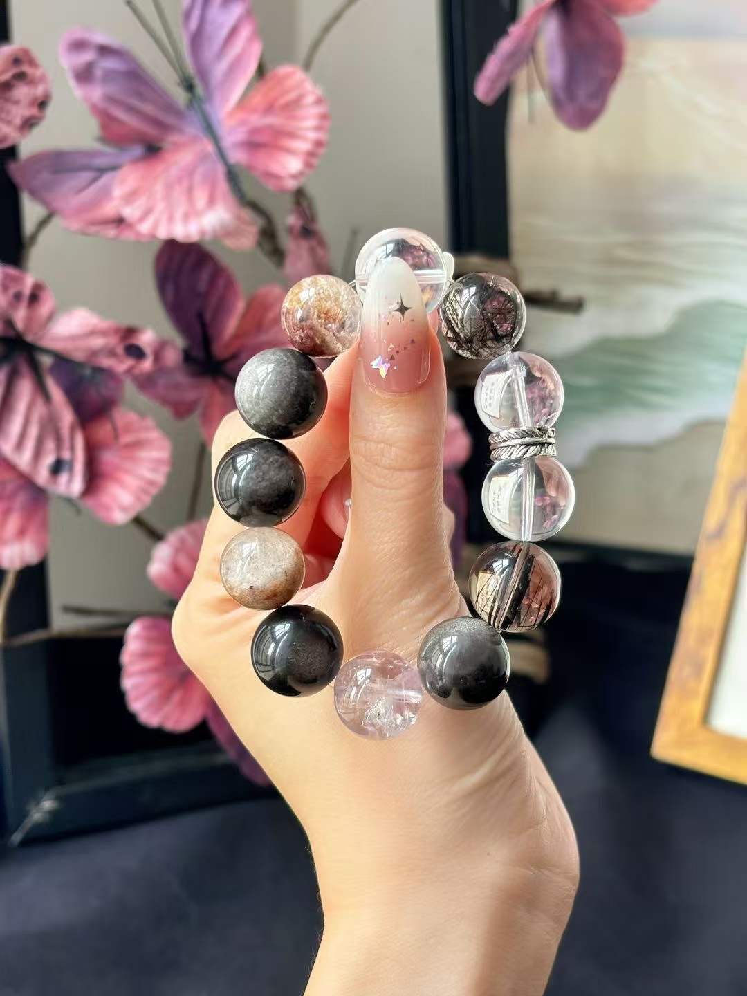 Water · Wood · Fire Element · Memory Garden Crystal Bracelet · Black Rutilated Quartz, Garden Phantom Quartz & Bolivian Amethyst for Leadership, Prosperity & Protection