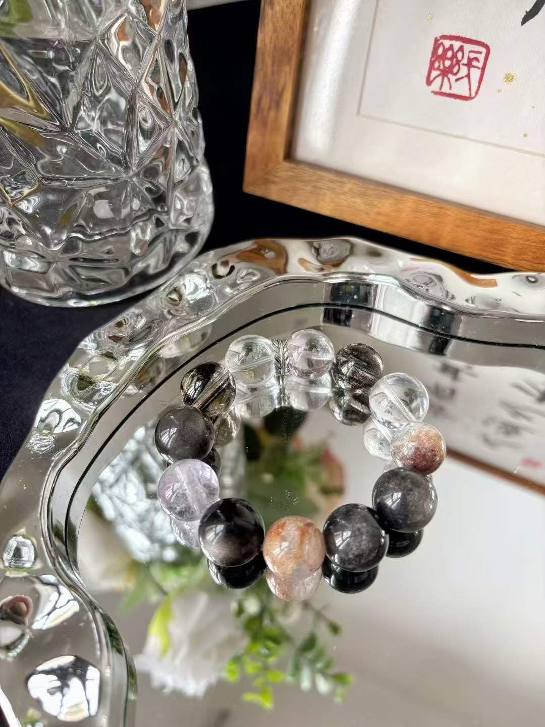 Water · Wood · Fire Element · Memory Garden Crystal Bracelet · Black Rutilated Quartz, Garden Phantom Quartz & Bolivian Amethyst for Leadership, Prosperity & Protection