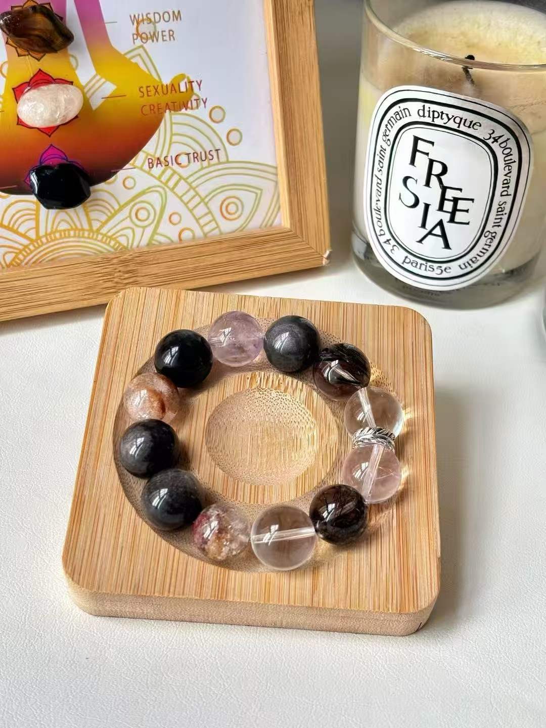 Water · Wood · Fire Element · Memory Garden Crystal Bracelet · Black Rutilated Quartz, Garden Phantom Quartz & Bolivian Amethyst for Leadership, Prosperity & Protection