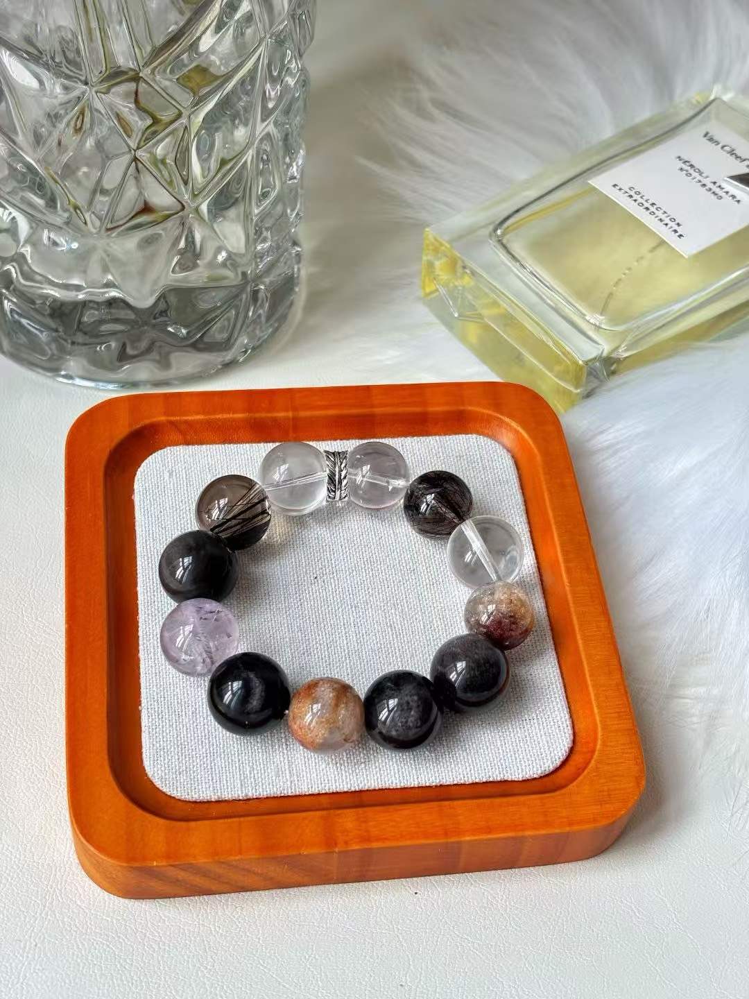 Water · Wood · Fire Element · Memory Garden Crystal Bracelet · Black Rutilated Quartz, Garden Phantom Quartz & Bolivian Amethyst for Leadership, Prosperity & Protection