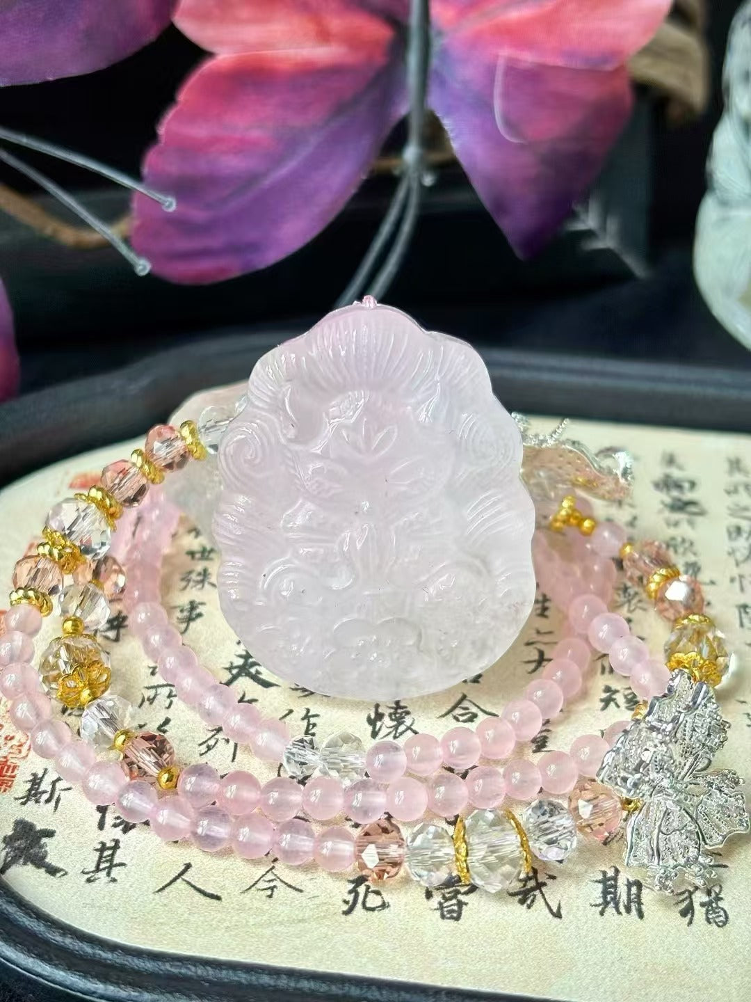 Pink Fox Spirit Crystal Necklace · Rose Quartz for Love, Attraction & Relationship Harmony