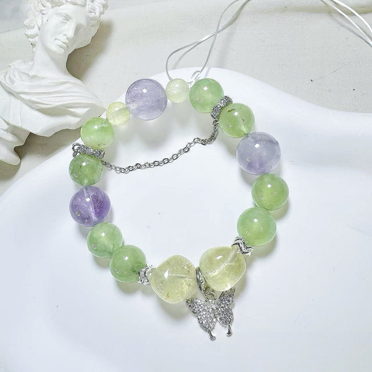 Wood, Fire & Earth Element · Emerald Whisper Crystal Bracelet · Green Fluorite, Amethyst & Citrine for Growth, Prosperity & Emotional Balance